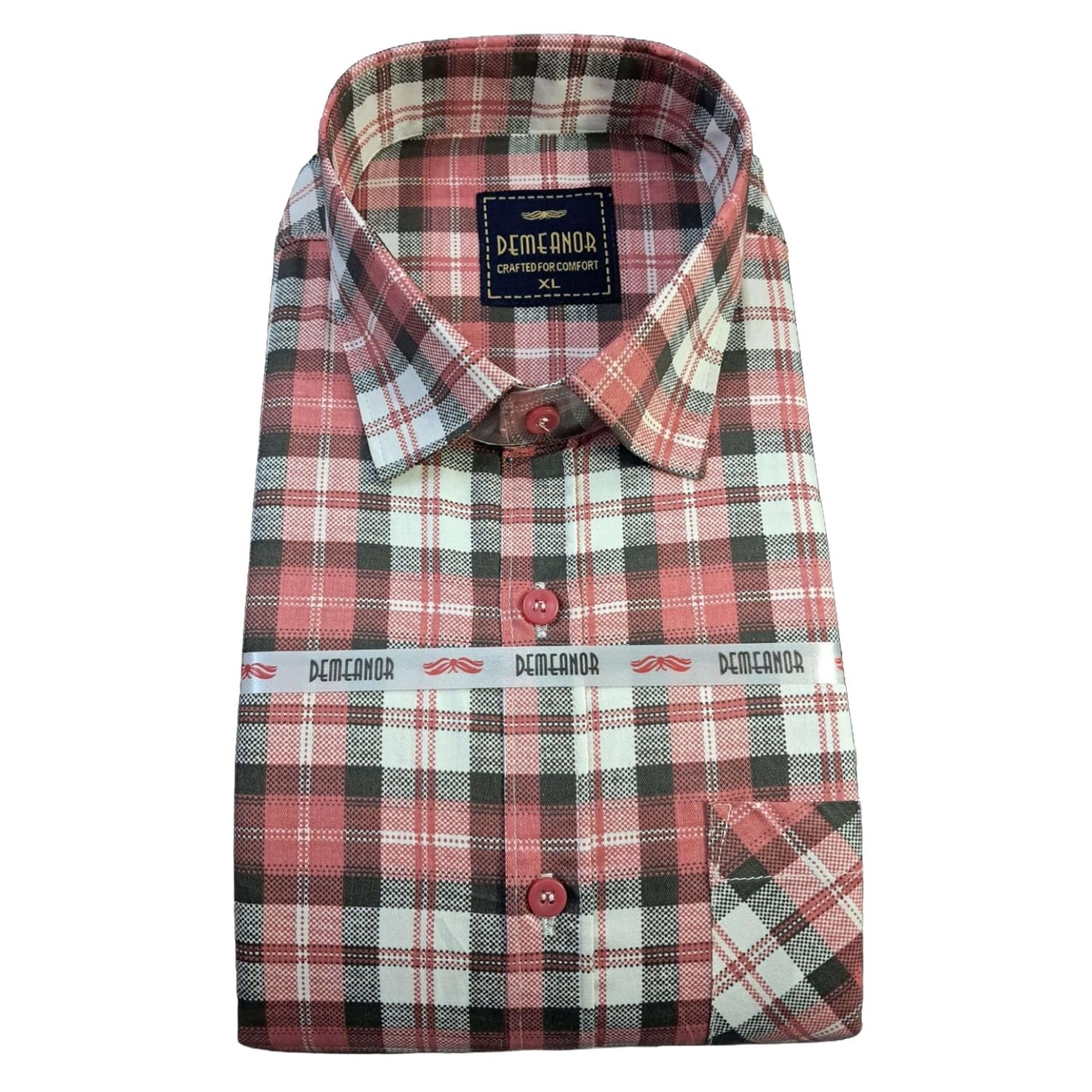 Men's Regular Fit Check Print Formal Shirt – Spread Collar and Full Sleeves for Office Wear, Business Meetings, and Formal Occasions |RED|L|