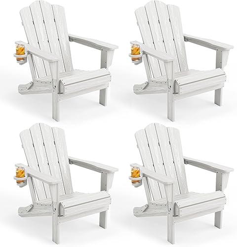 Vista 49 de KINGYES - Silla Adirondack plegable, sillas de patio de polietileno de alta densidad para todo tipo de clima, silla de césped con textura de madera