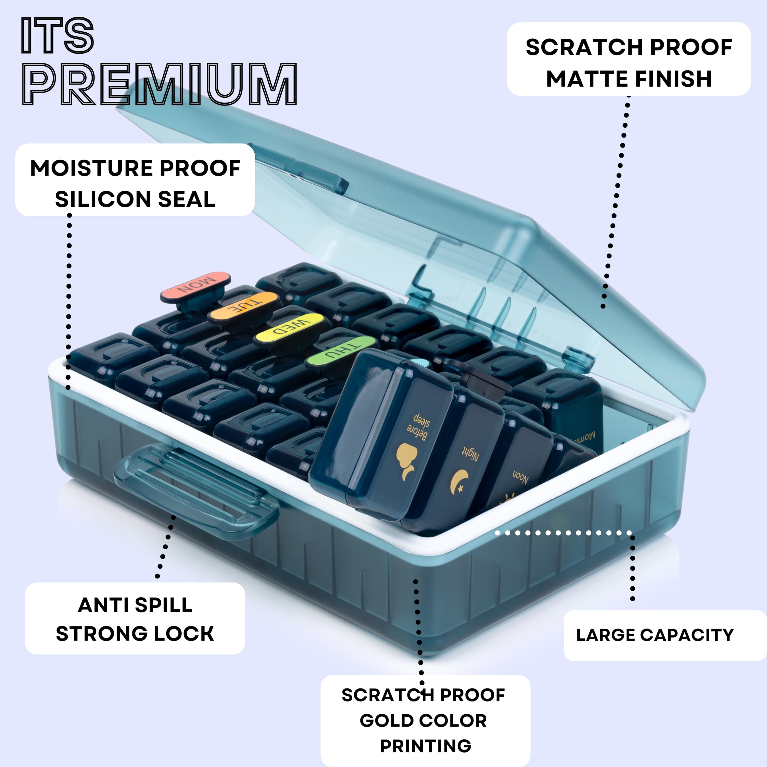 Big Premium Medicine organizer- Medicine organizer box- 7 days Pill Box For Home-Pill Organizer Case With Large Compartments, Portable for pills & Supplements (Blue) 1