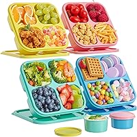 Canfanni 4-Pack 4-Compartment Bento Boxes with Sauce Cups - BPA-Free Reusable Stackable Snack Containers for School, Work, Travel (4 Colors)