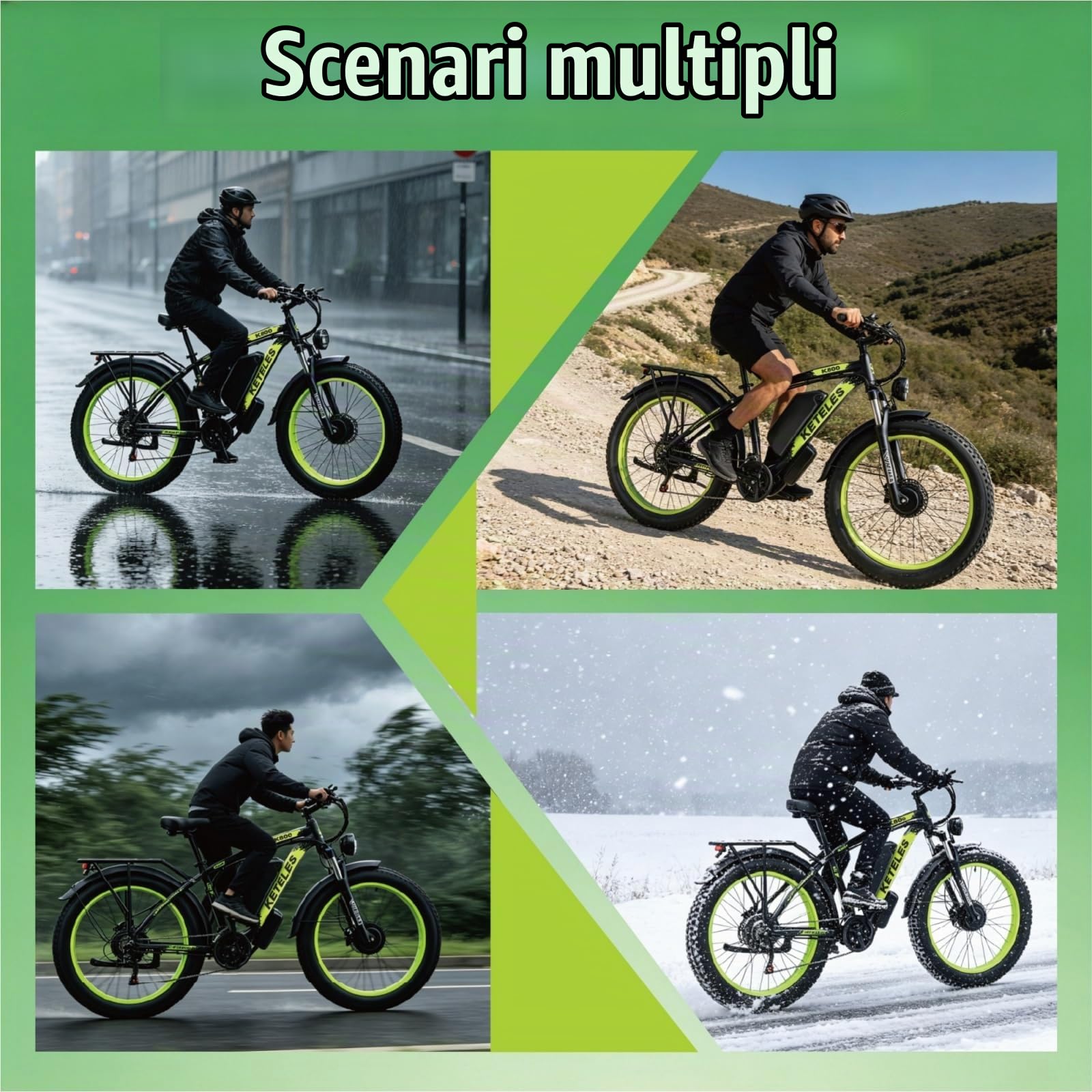 Bicicletta Elettrica Adulto, 26'' ×4.0'' Fat Tire Bici Elettrica, 21 Velocità Bicicletta Elettrica da 48V 23Ah Batteria Rimovibile, 25km/h & Autonomia di 120-140km E-bike