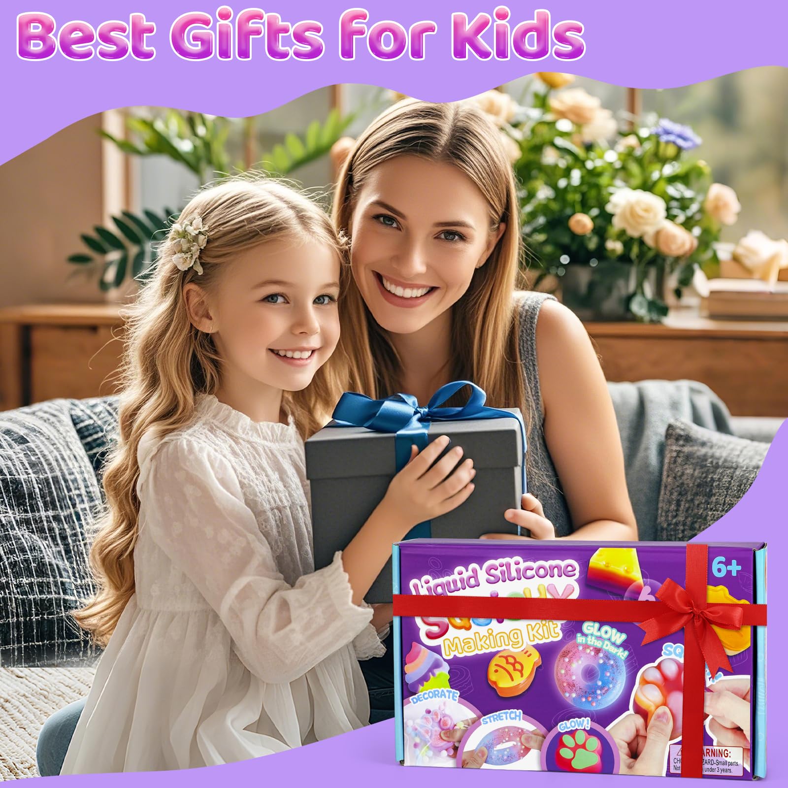 Highttoy Kit Squishy Silicona Líquida Luminoso Bricolaje, 480ml AB Proporción 1:1 Squishy Goma de Silicona avec 6 Moldes y Accesorios, Juguetes Sensoriales Antiestrés para Niños 6+ Años
