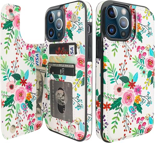 HAOPINSH for iPhone 13 Pro Max Wallet Case with Card Holder, Colorful Florals Pattern Back Folio Flip PU Leather Kickstand Card Slots Case, Double Magnetic Clasp Durable Shockproof Cover 6.7"