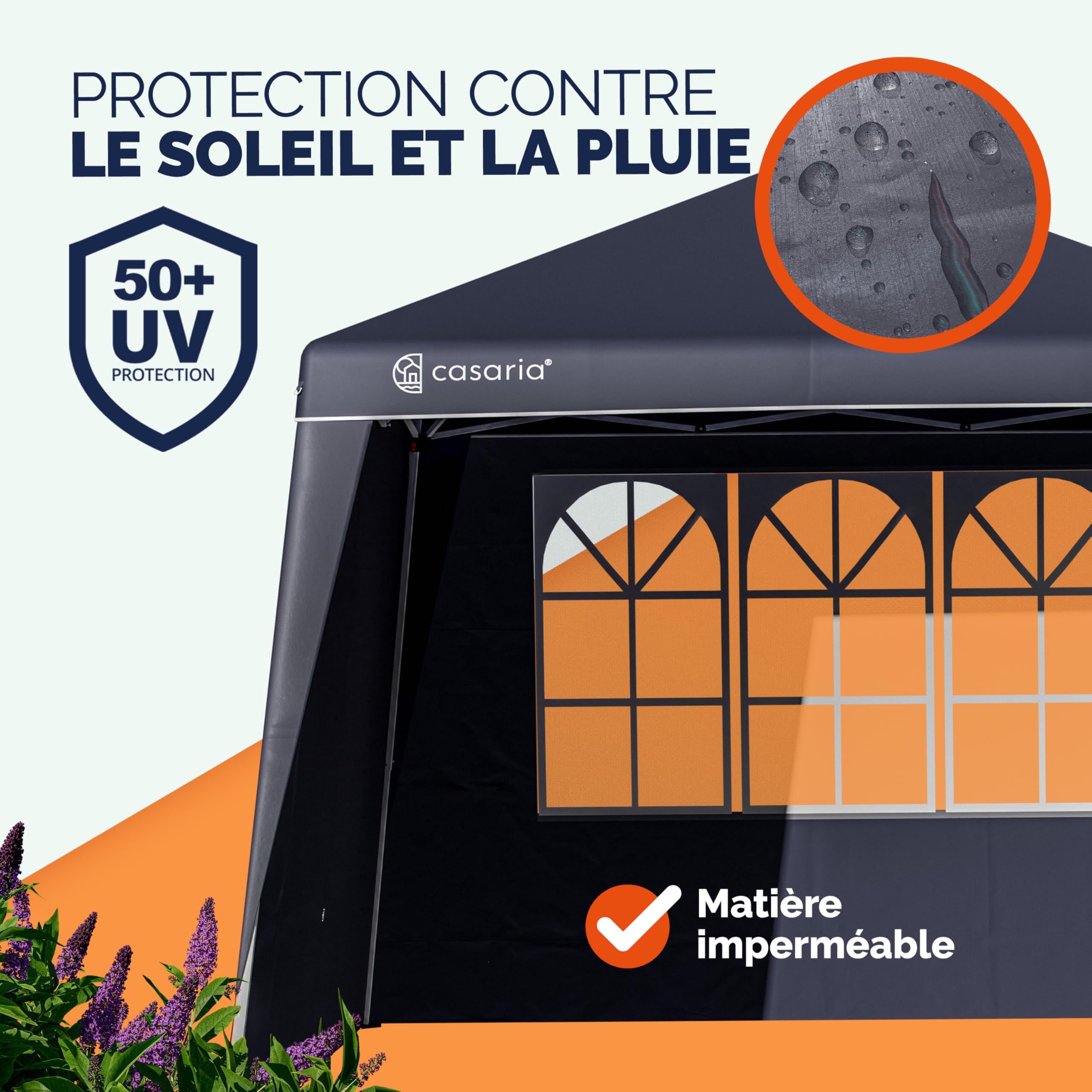 CASARIAŽ 2X Parois latérales tonnelle de Jardin 3x3m imperméable fenętre Fermeture éclair Panneau latéral Mur côté pavillon Pop-Up Anthracite