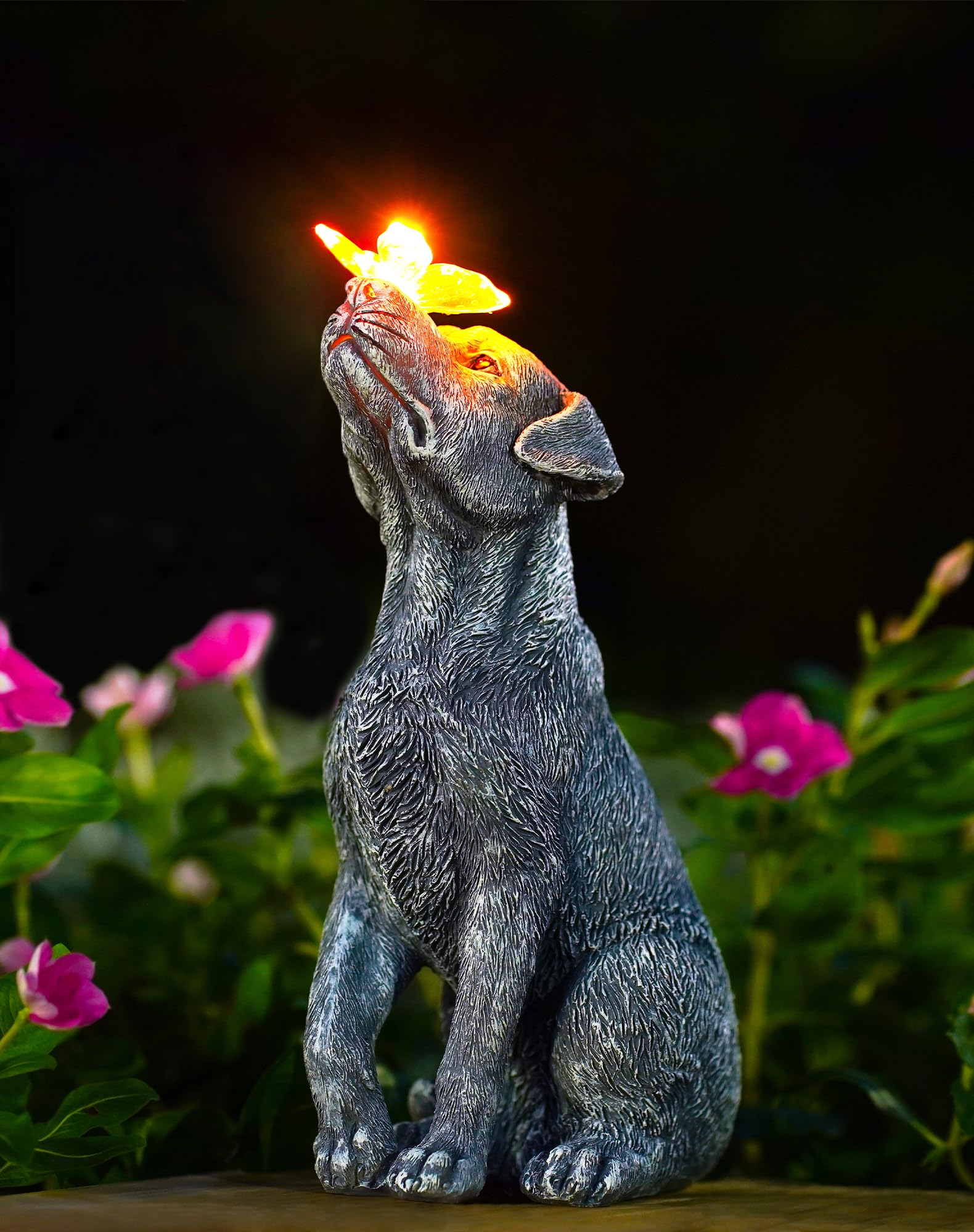 Goodeco Dog Statue with Solar Butterfly - Ideal Gifts for Dad, Mom or Birthdays, Beautifully Crafted Outdoor Decorations to Wow Your Guests