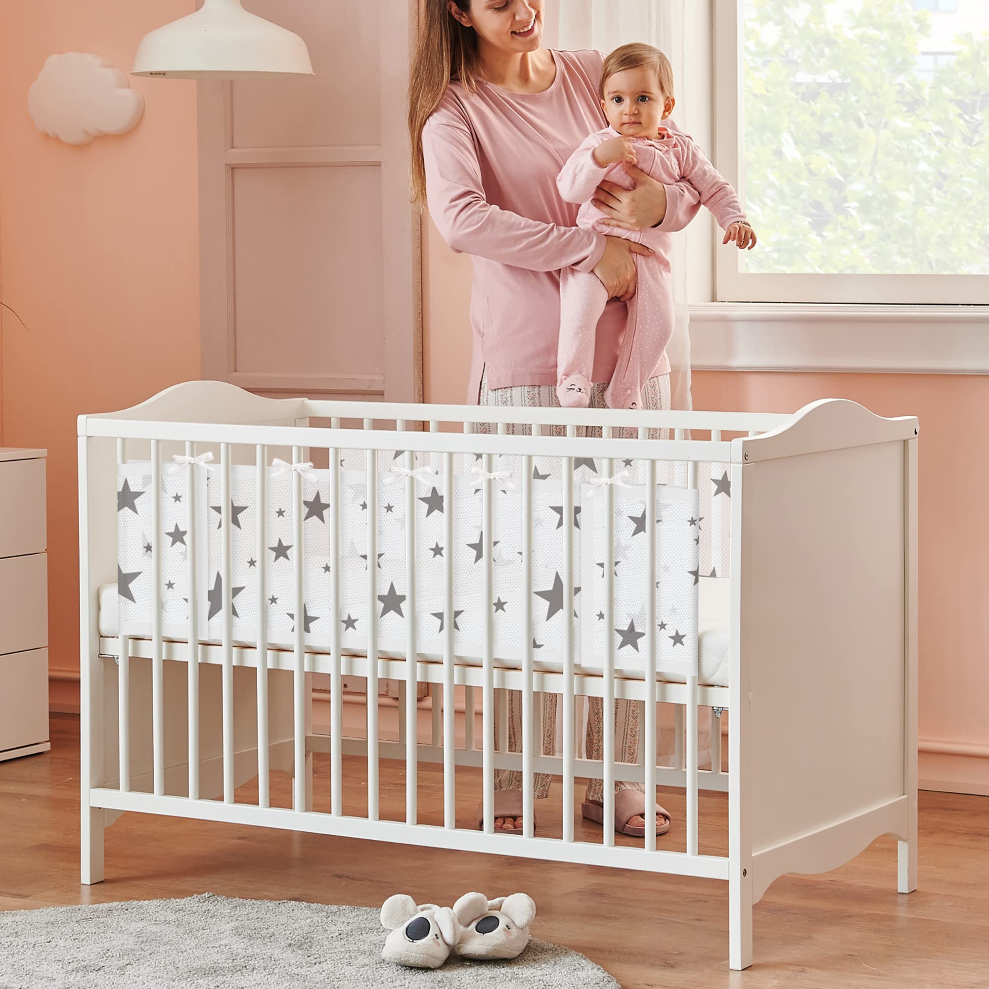 WYSWYG® Lot de 2 bordures de lit de bébé respirantes pour la sécurité et le confort, de qualité supérieure, 70 x 140 cm, tour de lit d'enfant, protection de lit à barreaux, 30 cm x 170 cm