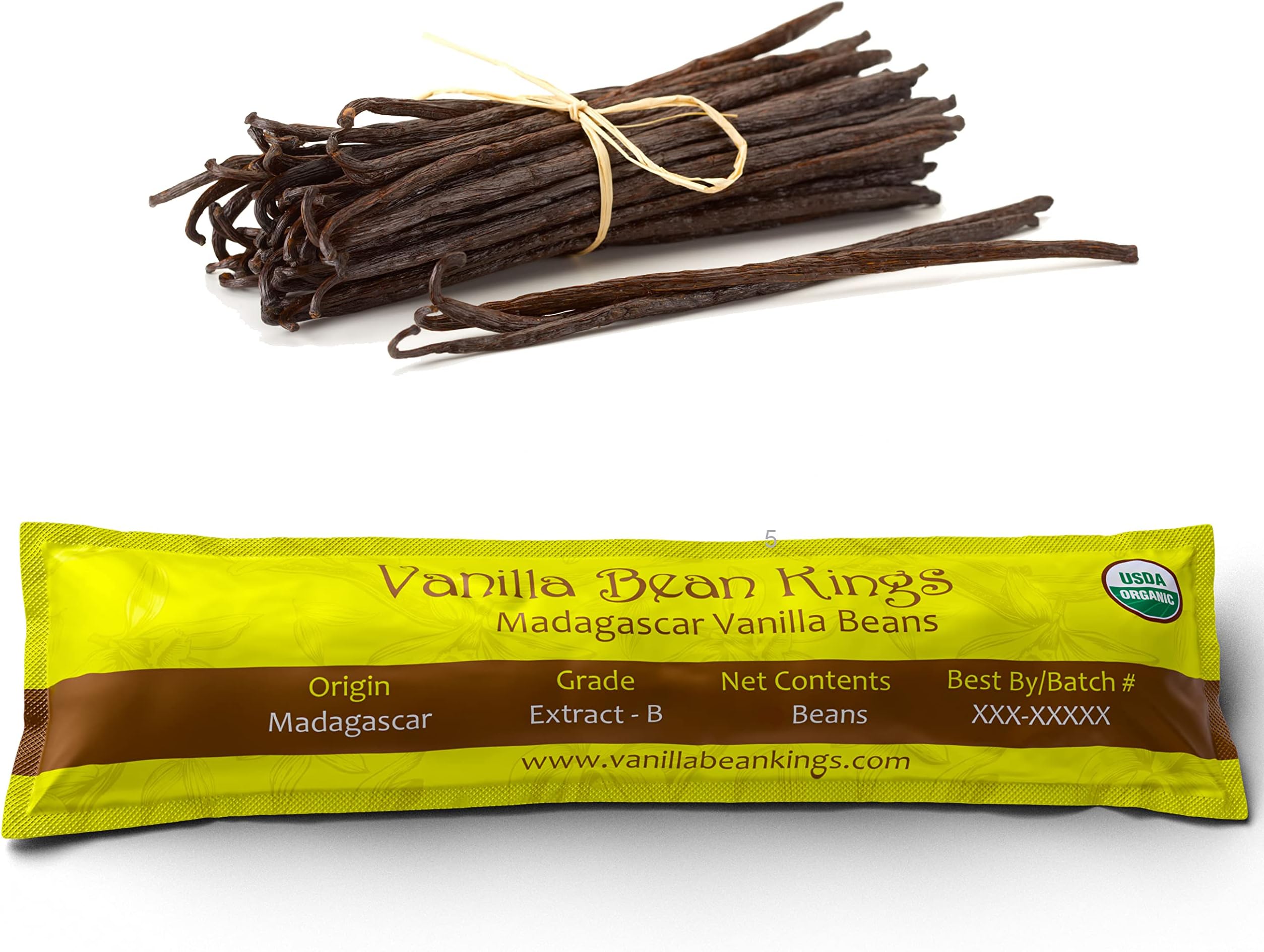 5 Madagascar Vanilla Beans - Whole Extract Grade B Pods for Baking, Homemade Extract, Brewing, Coffee, Cooking