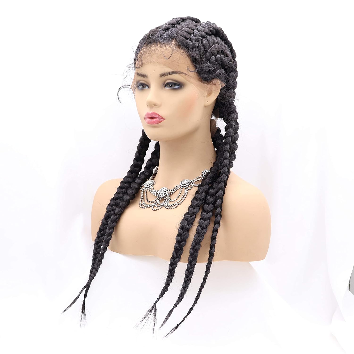 5 Twist Braids Lace Front Wigs Synthetic Braided Lace Front Wig Black Color Hair Heat Resistant Fiber Wig for Drag Queen (26 Inch, 5backcolor/lace front wig)