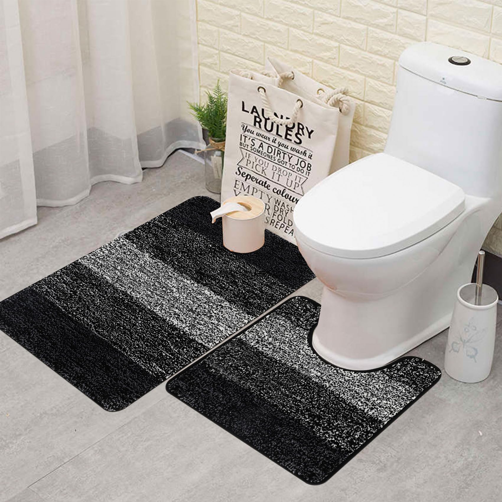 Famibay Toilet Pedestal Mat Only WC Toilet Rug Non Slip Super Absorbent U Shape Bath Mat Microfiber Soft Washable Bathroom Floor Rug - Image 2
