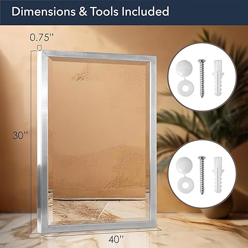 Miniatura 6 de Head West Espejo de tocador de pared biselado rectangular de acero inoxidable de níquel cepillado, 30 x 40