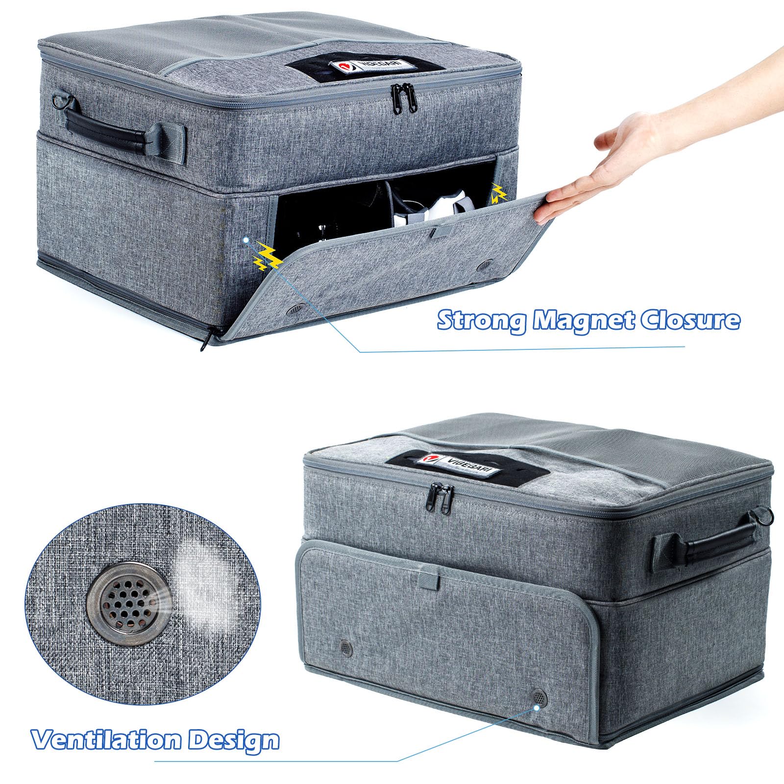 VIGEGARI Upgraded Trunk Organizer with Separate Compartment for 2 Pair Shoes Up to US Mens 16, Car Locker Organizer for Golf Balls, Gloves, Accessories
