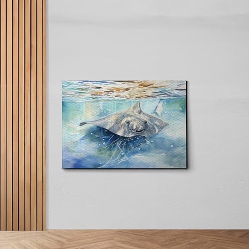 Miniatura 6 de Nautical Print on Canvas for Wall Decor, Ocean Fish Manta Ray Canvas Wall Art, Beach Print for Wall Hang, Turquoise Coastal Pictures Wall Decor,