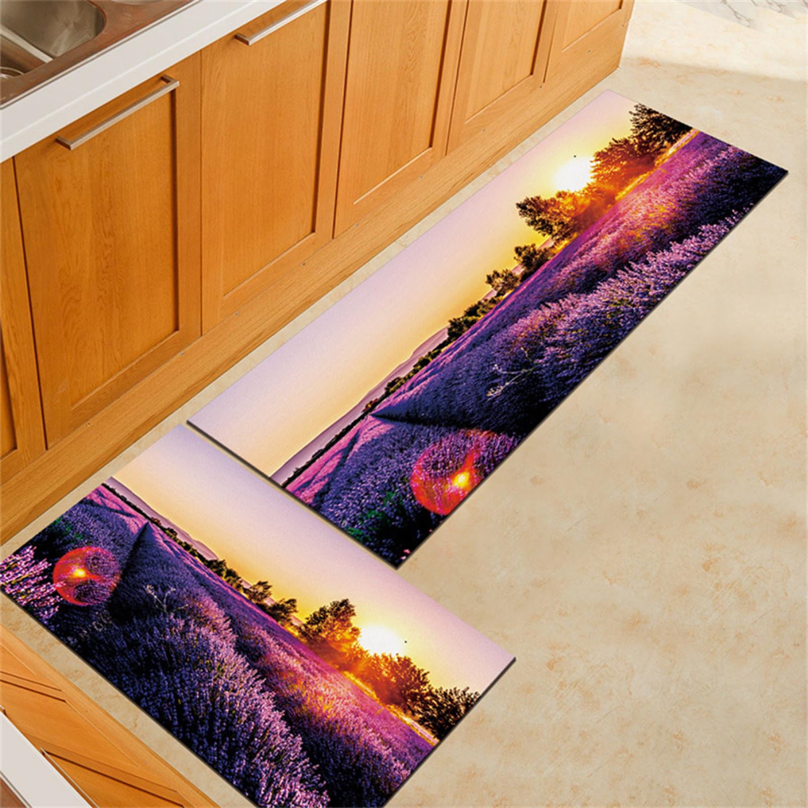 KüChenläUfer KüChenmatte 45x120cm, KüChenteppich Waschbar rutschfest, Teppich LäUfer Flur FußMatte Badematten, Wasser öL Aufnehmen Teppich KüChe Set für KüChe Wohnzimmer, Badezimmer Lavender