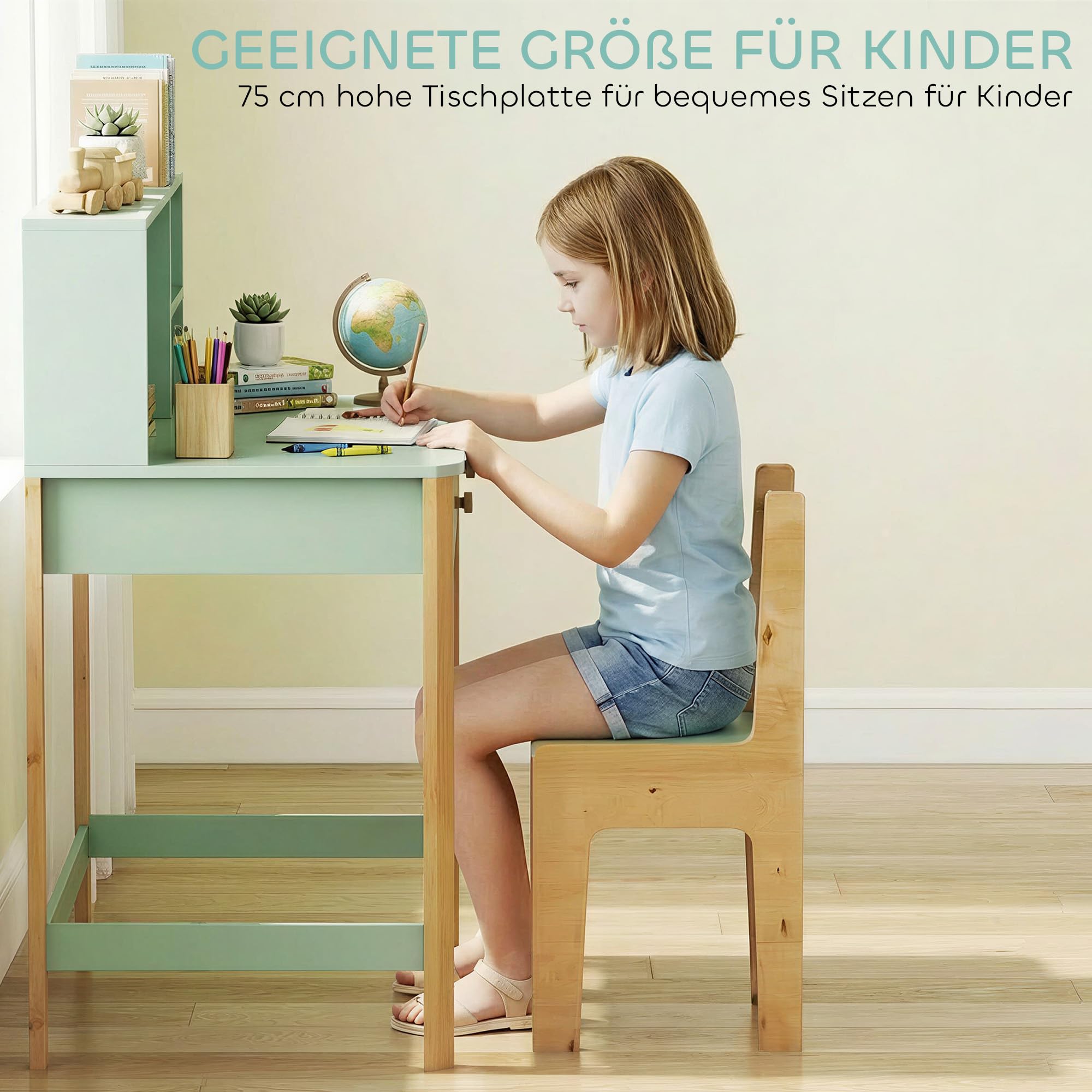 AIYAPLAY Kinderschreibtisch Schülerschreibtisch mit Schubladen Regal Stauraum 90 x 52 x 105 cm Kinder Schreibtisch für 5-12 Jahre Kinder, zum Lernen, Lesen, Malen, Basteln, Spielen Grün