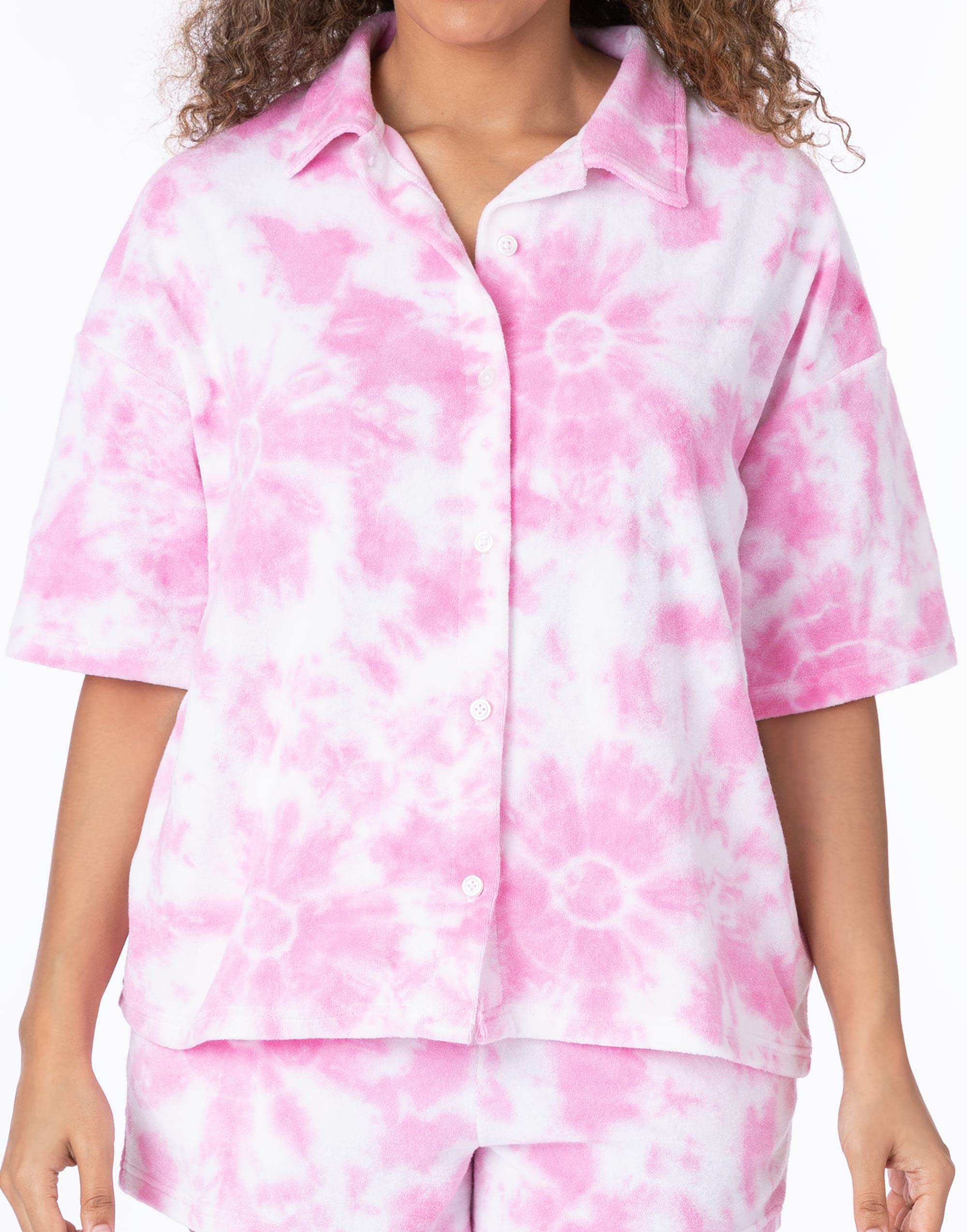 Barbie Damskie 3 sztuki Torubing Co-Ord Beach Cover Up | Różowy kolor batikowy ręcznik T-Shirt Szorty Gumki do włosów Włosy Bobble Logo Moda kąpielowa Merchandise