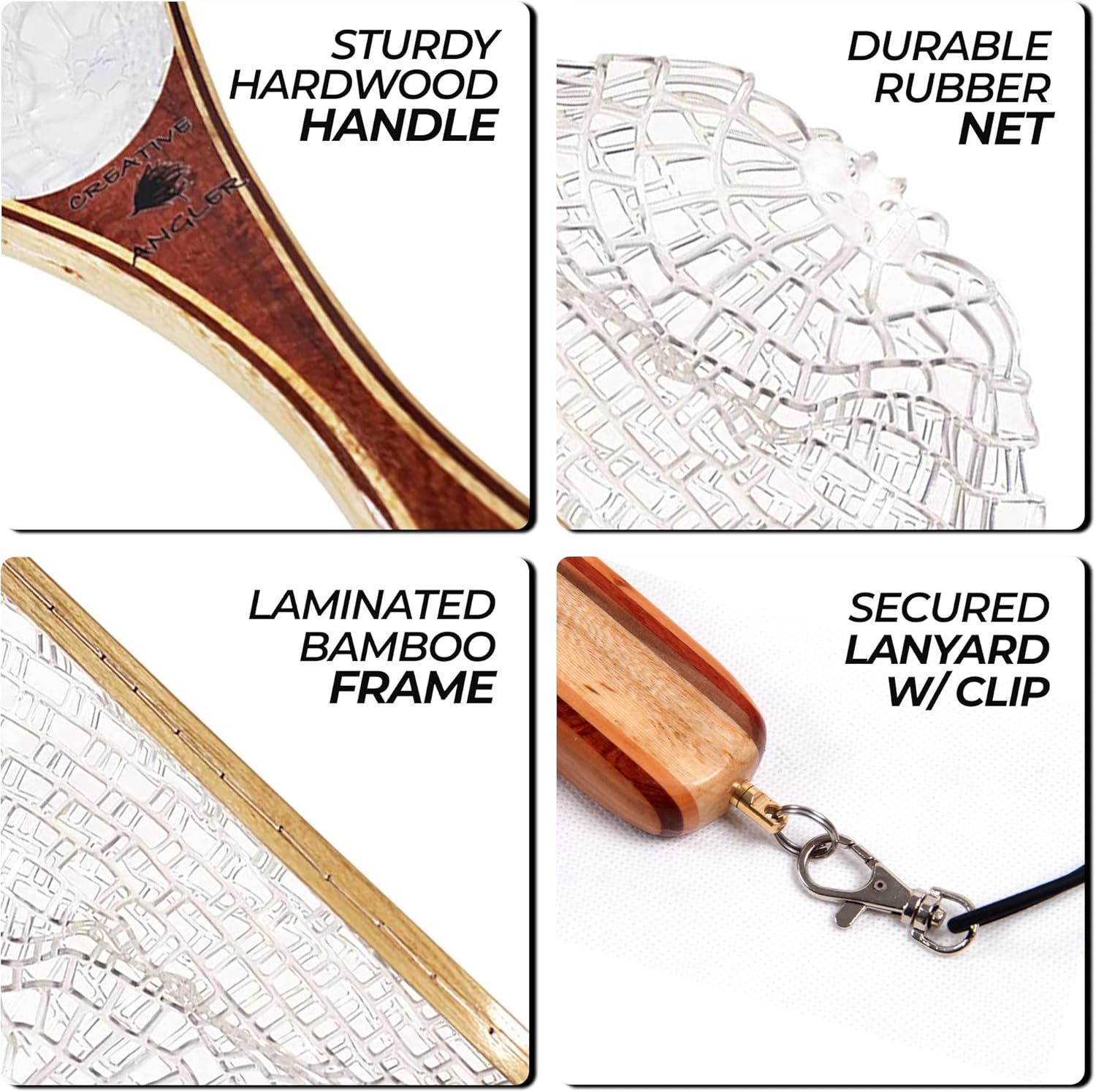 Creative Angler Fly Fishing Net with Rubber Basket and Wooden Frame Handle - Lightweight and Durable Fly Fishing Accessories - Safe Catch and Release Net for Trout, Catfish, Bass Fishing