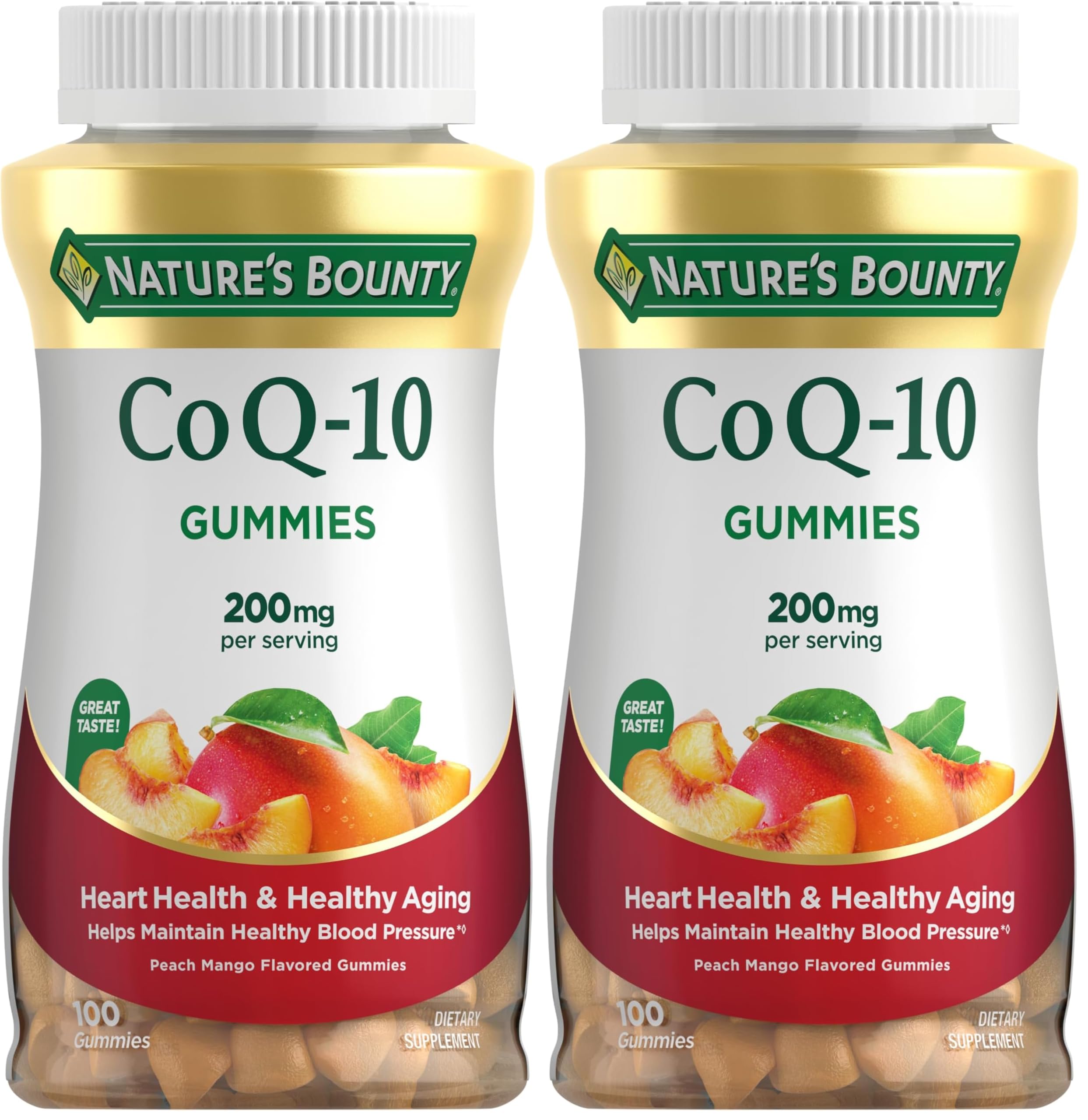 Nature's Bounty CoQ10 Gummies, Supports Heart Health, CoQ10 200mg, Peach Mango Flavor, 100 Coun (Pack of 2) 100 Count (Pack of 2)