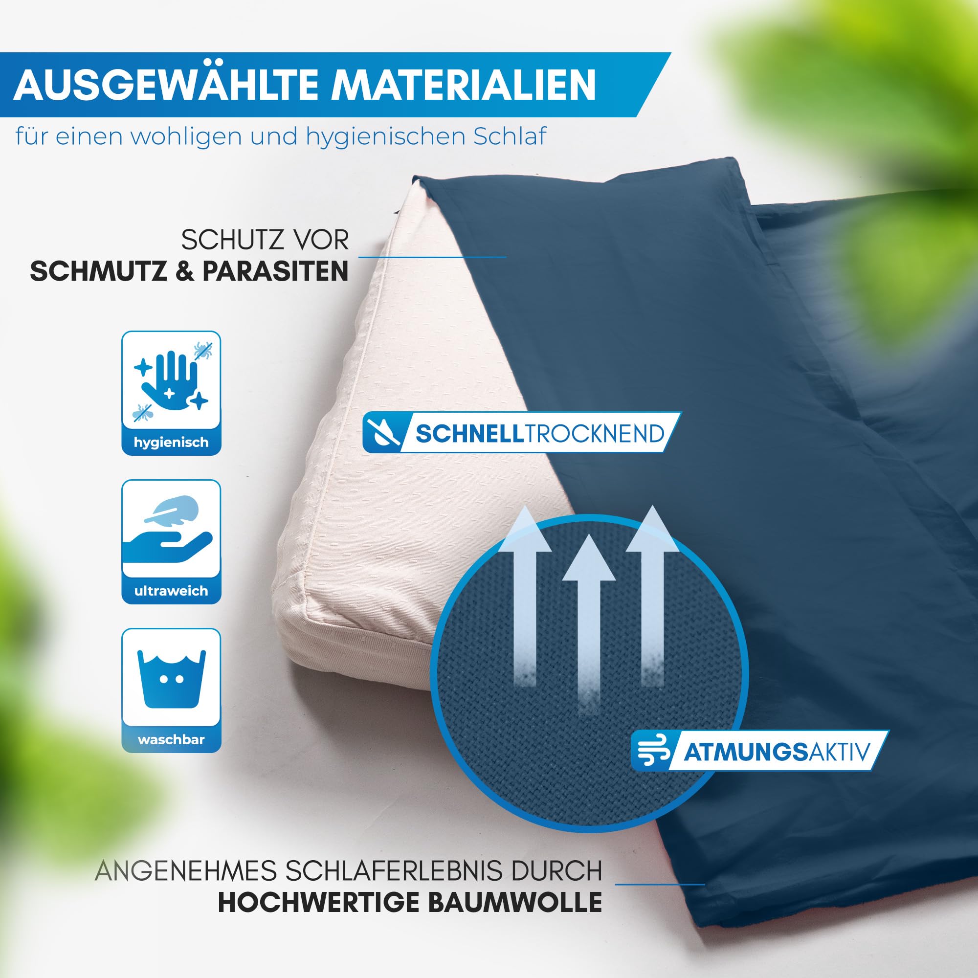 NORDMUT® Hüttenschlafsack Ultraleicht aus Mikrofaser oder Baumwolle - Reiseschlafsack atmungsaktiv kleines Packmaß & besonders weich inkl. Kissenfach
