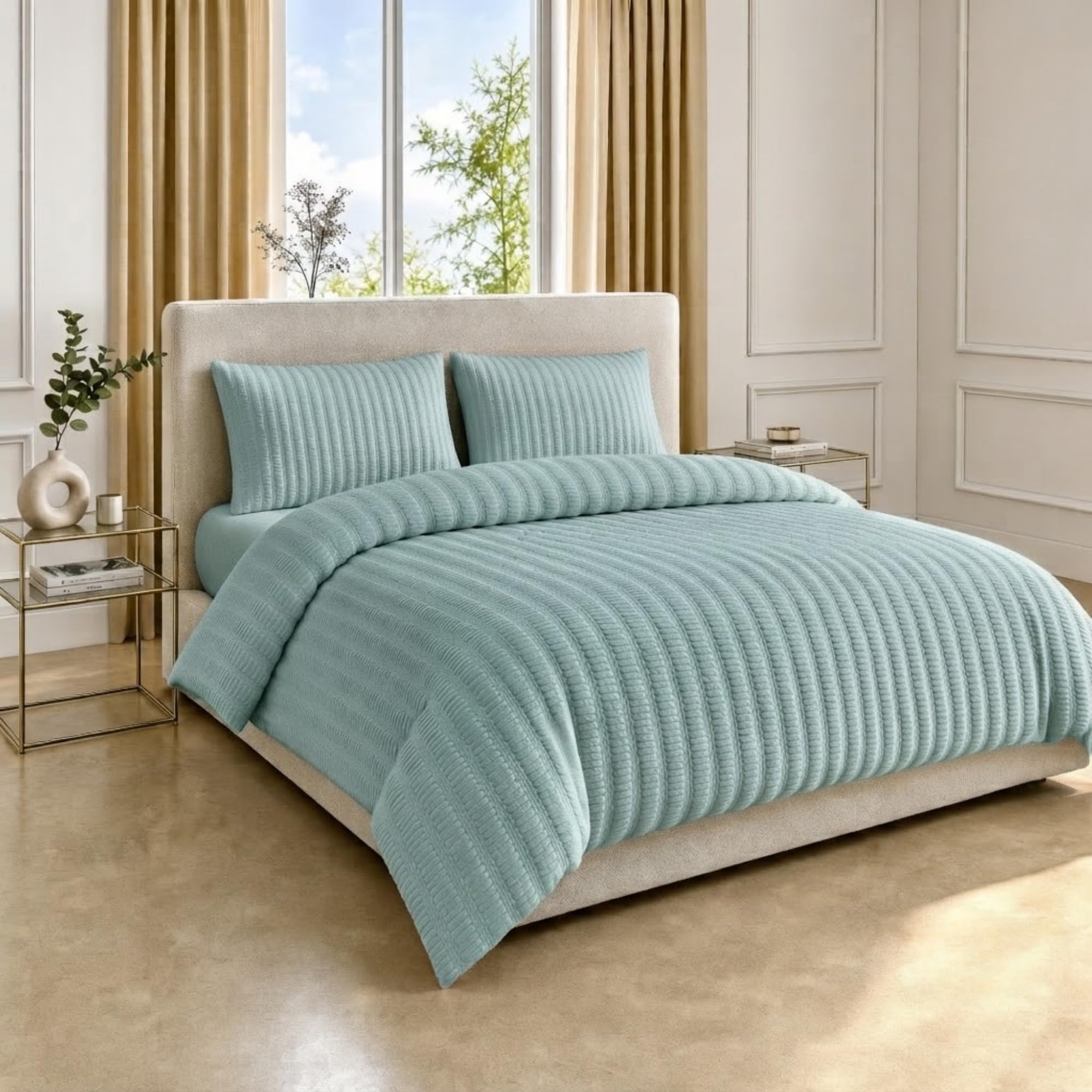 Z&A Homz Z&A Seersucker Duck Egg Duvet Cover - Single Comfy Bedding Set with Pillow Cases, Soft Brushed Microfibre Quilt Cover - Textured Design, Wrinkle Resistant & Breathable Fabric