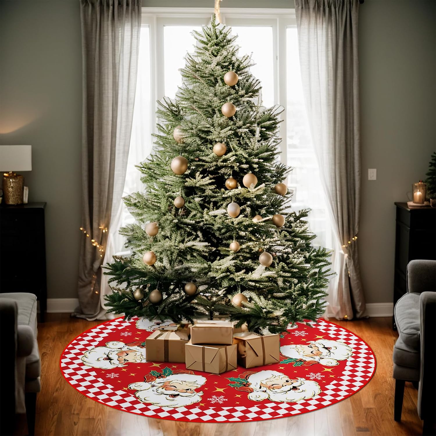 Santa Tree Skirt Christmas Red Tree Skirt Decorations Xmas Tree Mat 48 Inch Winter Christmas Decor for Home