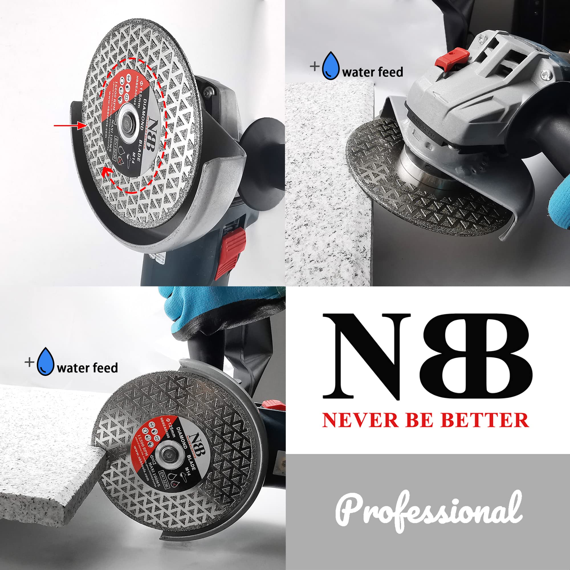 NBB Disco de corte de diamante electrochapado sierra diamantada doble cara recubierta de diamante 2 en 1 profesional para cortar mármol granito cerámica porcelana conexión con rosca M14 (2, 125mm/5”)