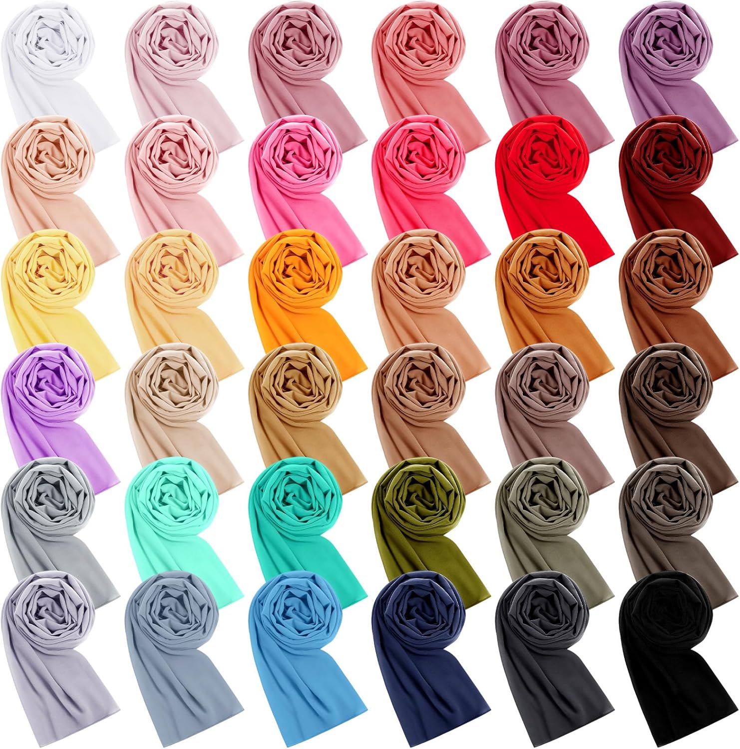 36 Pack Chiffon Hijab Head Scarf for Women Solid Color Soft Chiffon Long Scarf Shawl Wraps for Women Muslim Lightweight Breathable, 36 Colors