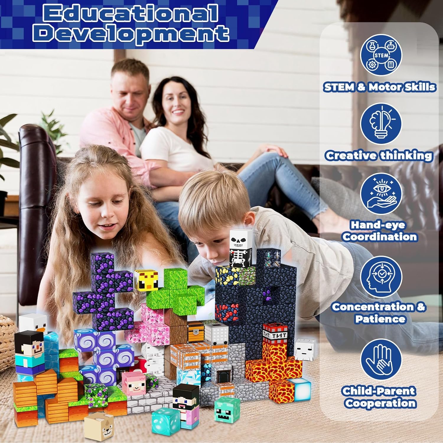 Magnetyczne klocki 150 elementów "Block-Abenteuer" – inspirowane kultowym filmem! Magnetyczne klocki ze szkieletami, torami i figurkami rodzinnymi, zajęcie, jazda samochodem, zabawka dla dzieci od 4
