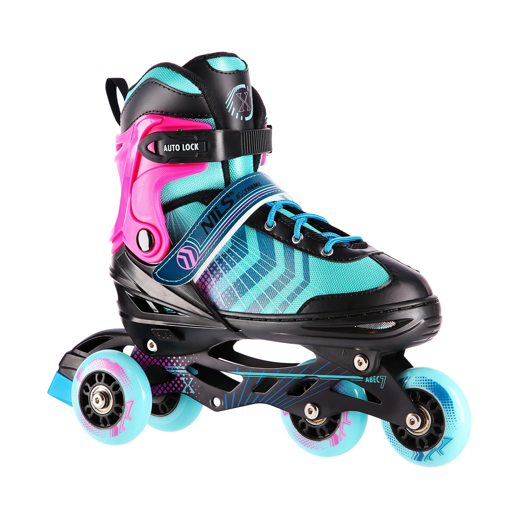 NILS EXTREME NH18192A 4-in-1 Inliner, Schlittschuhe, Rollschuhe & Lern-Inliner Schwarz-Violett Größe S (29–33) | ABEC-7 Lager