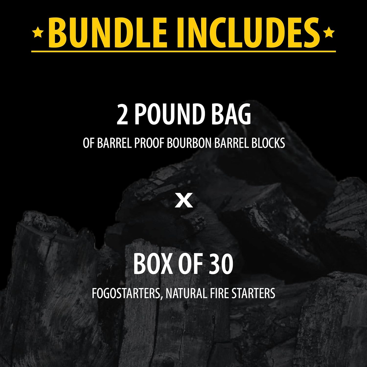 FOGO Fogostarters Natural Fire Starters, 30 Count Box and FOGO Barrel Proof Bourbon Barrel Blocks, Cask Strength Smoking Wood Chunks for Grilling, 2 Pound Resealable Bag, Bundle