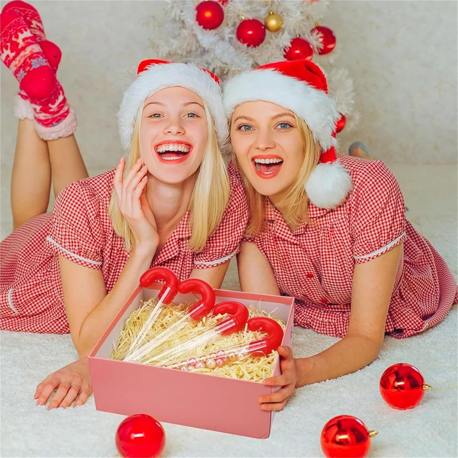 Candy Tubes 48 Pcs Christmas Candy Tubes Plastic Containers Clear with Red Topper Party Supplies Filled Holiday