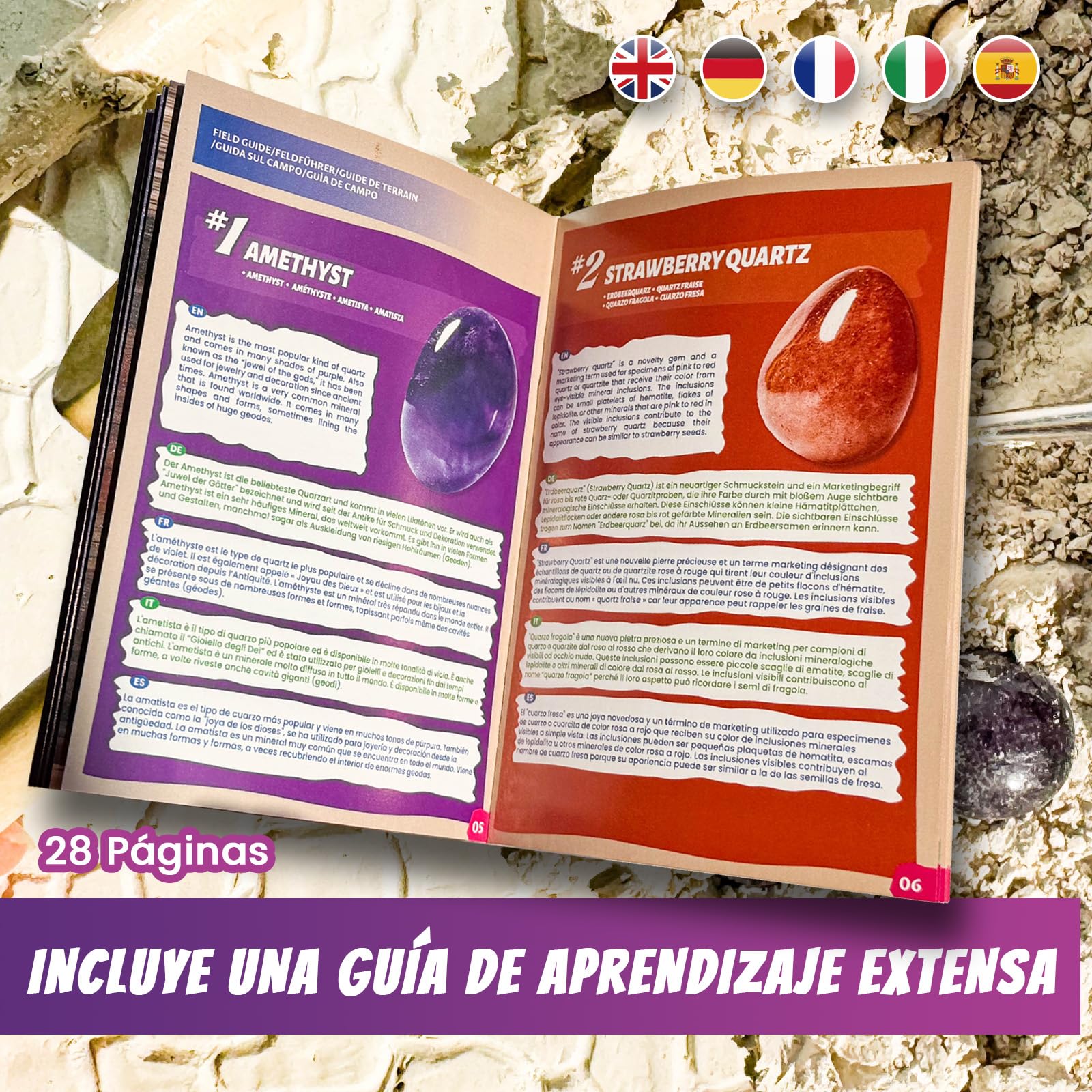 Mega Kit de Excavación de Gemas para Niños – 18 Cristales, Minerales y Rocas Reales para Niños a Partir de 8 Años