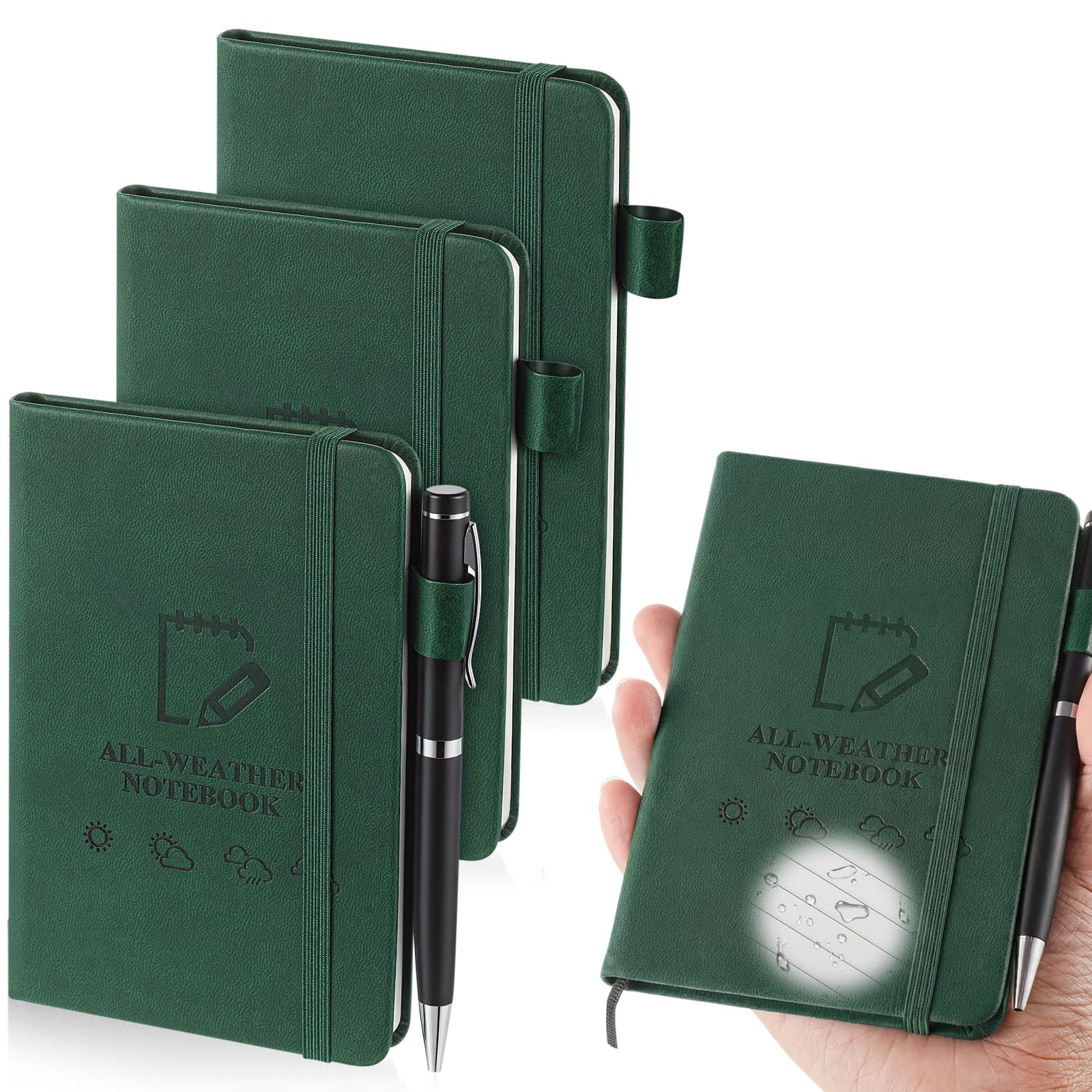 3 Packs A6 Waterproof Notebook, Stone Paper Notepad, Green