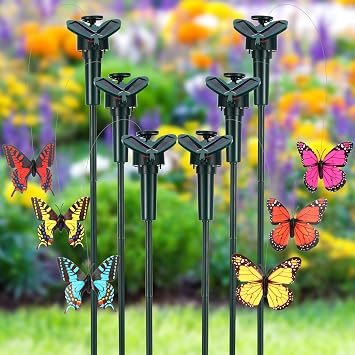 Rossesay 6 Pcs Solar Flying Moving Fluttering Waterproof Garden Stakes Decorations for Home Yard Pathway Garden Landscape Christmas Outdoor Indoor Centerpieces Gift Decorations Butterfly