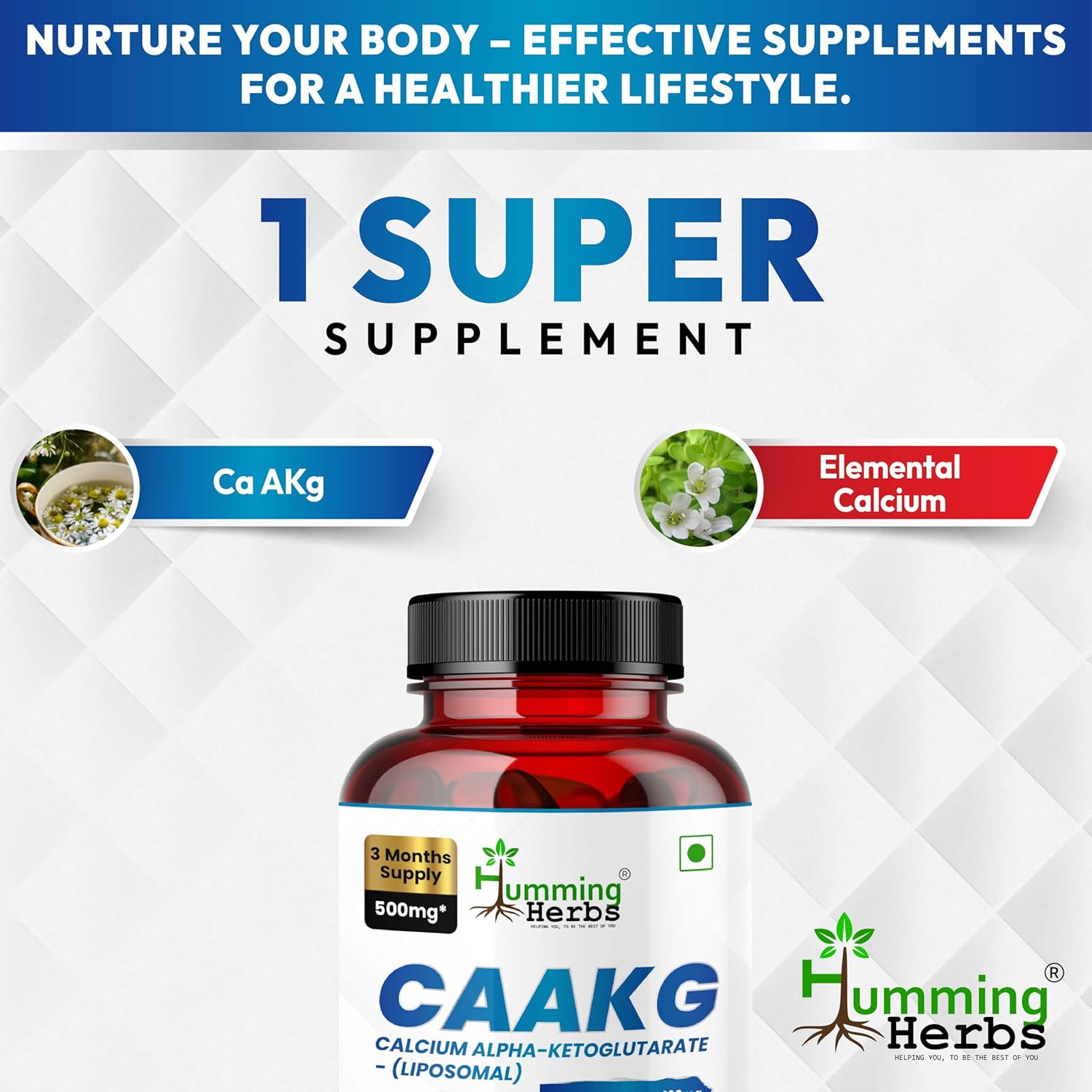 Humming Herbs Calcium Alpha-Ketoglutarate Supplement(CAAKG) 500 mg – Provides 100 mg Elemental Calcium – Supports Nutrient Metabolism, Bone & Muscle Function – Vegan Capsules – Non-GMO – 90 Capsules - Image 7