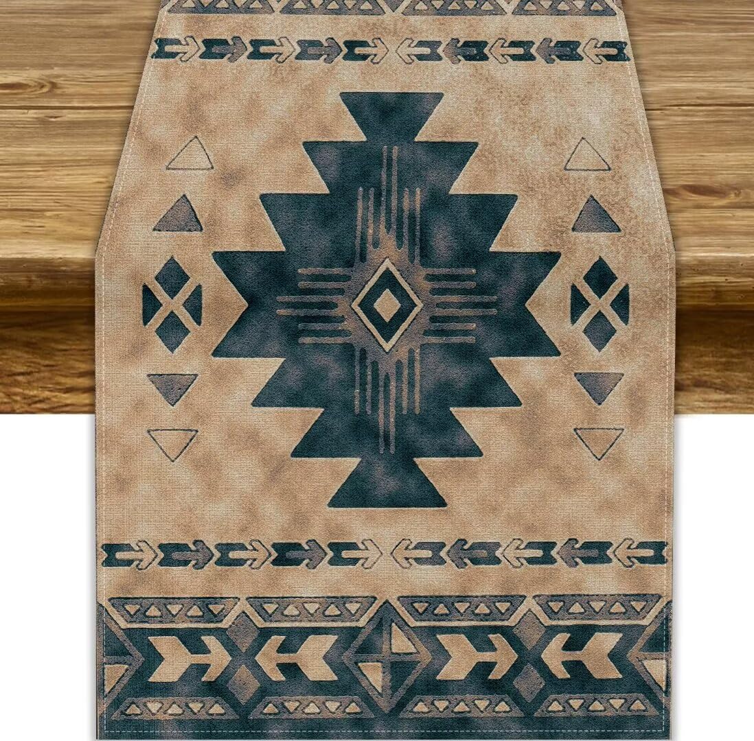 Southwestern Table Runner, Ethnic Traditional American Boho Aztec Abstract Geometric Table Runner for Farmhouse Kitchen Indoor Outdoor Decoration, 13x36inch โ image 1
