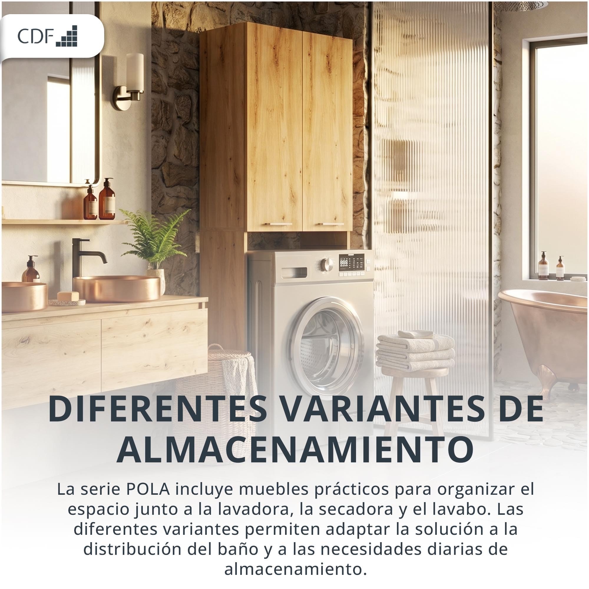 CDF Mueble Alto para Lavadora Secadora Armario Alto de Baño WC Cocina con 4 Estantes 2 Puertas Columna Organizador Cosméticos Detergente Estantería Moderna – Roble Artisan