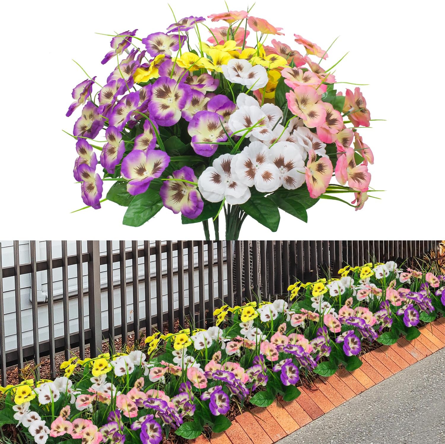 LikSoor Artificial Flowers Fake Pansy Plants 12 Bundles Faux Silk Out Flowers for Home Wedding Garden Porch Table Centerpieces Indoor Decor (4 Color)