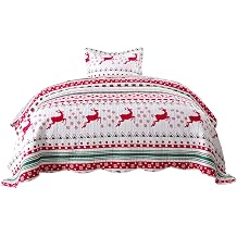 MarCielo 2 Piece Christmas Quilt Set Bedspread Throw Blanket for Kids Adult Teens Boys Girls Bed Printed Bedding Lightweight Coverlet Comforter Set, Snowflake Twin