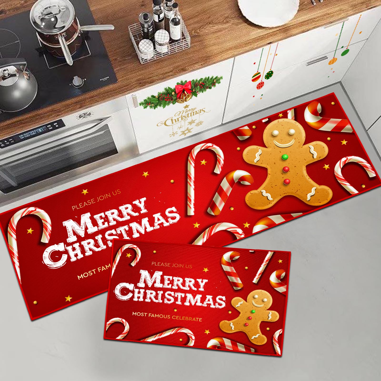 HZVRTN Alfombra de Navidad, antideslizante, lavable, con estampado de Papá Noel, para cocina, pasillo, sala de estar, oficina, habitación de los niños, decoración navideña para el hogar (40 x 60 + 40