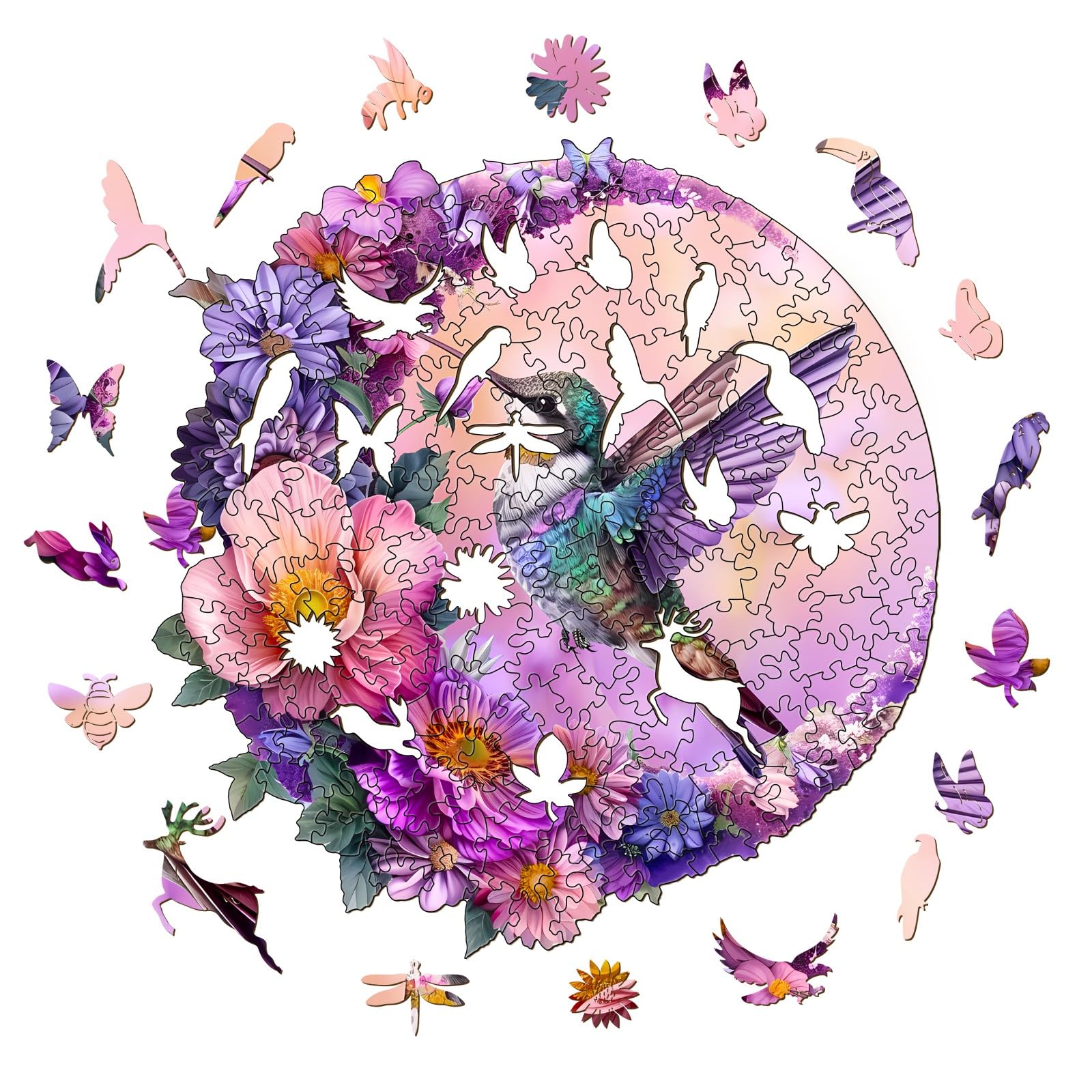 Jigfoxy Puzzle en Bois de Colibri pour Adultes et Enfants - Jouet Éducatif Unique en Forme d'Animal pour la Famille - L-34 x 32,6