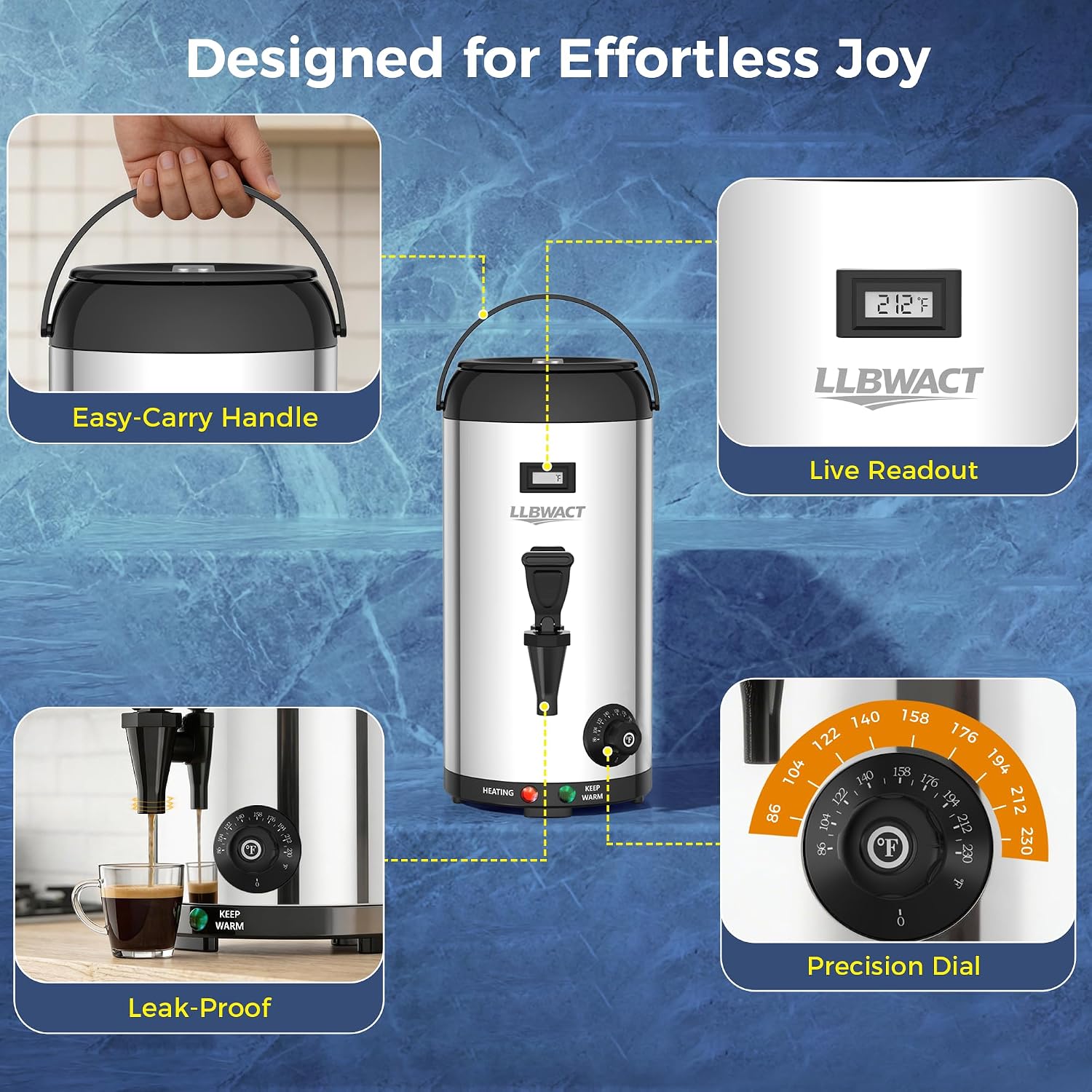 12L Electric Beverage Dispenser - Smart Temperature Control Heated Drink Container for Coffee,Hot Chocolate,Tea & Party Drinks,Large Capacity Office & Home Warmer with Safety Auto-Off