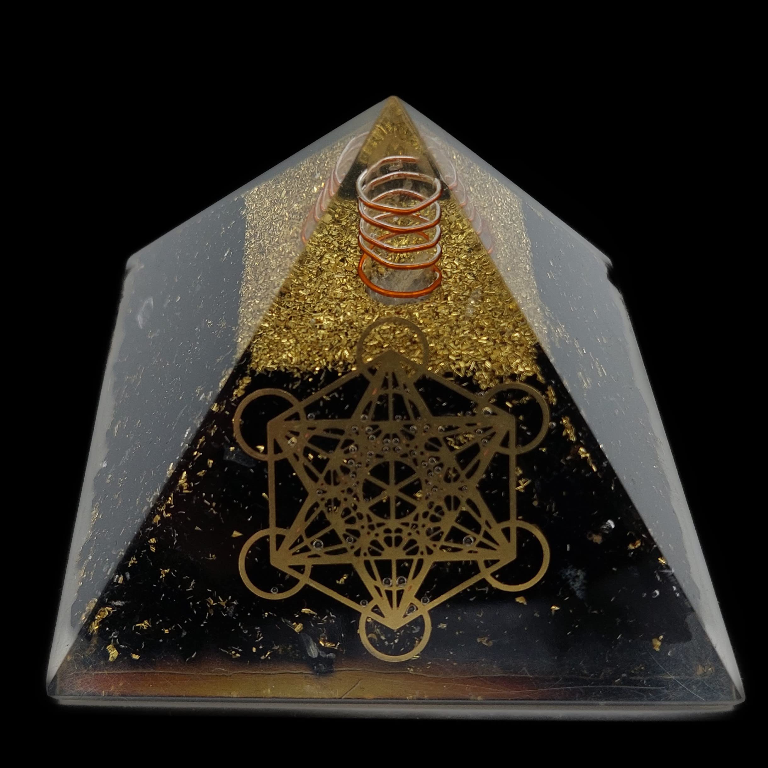 Energia PiratEnergia Piramide Orgonite (240 g/8 cm), pietra preziosa di tormalina nera con simbolo Metatrons cubo | Protezione energetica fortuna armonia