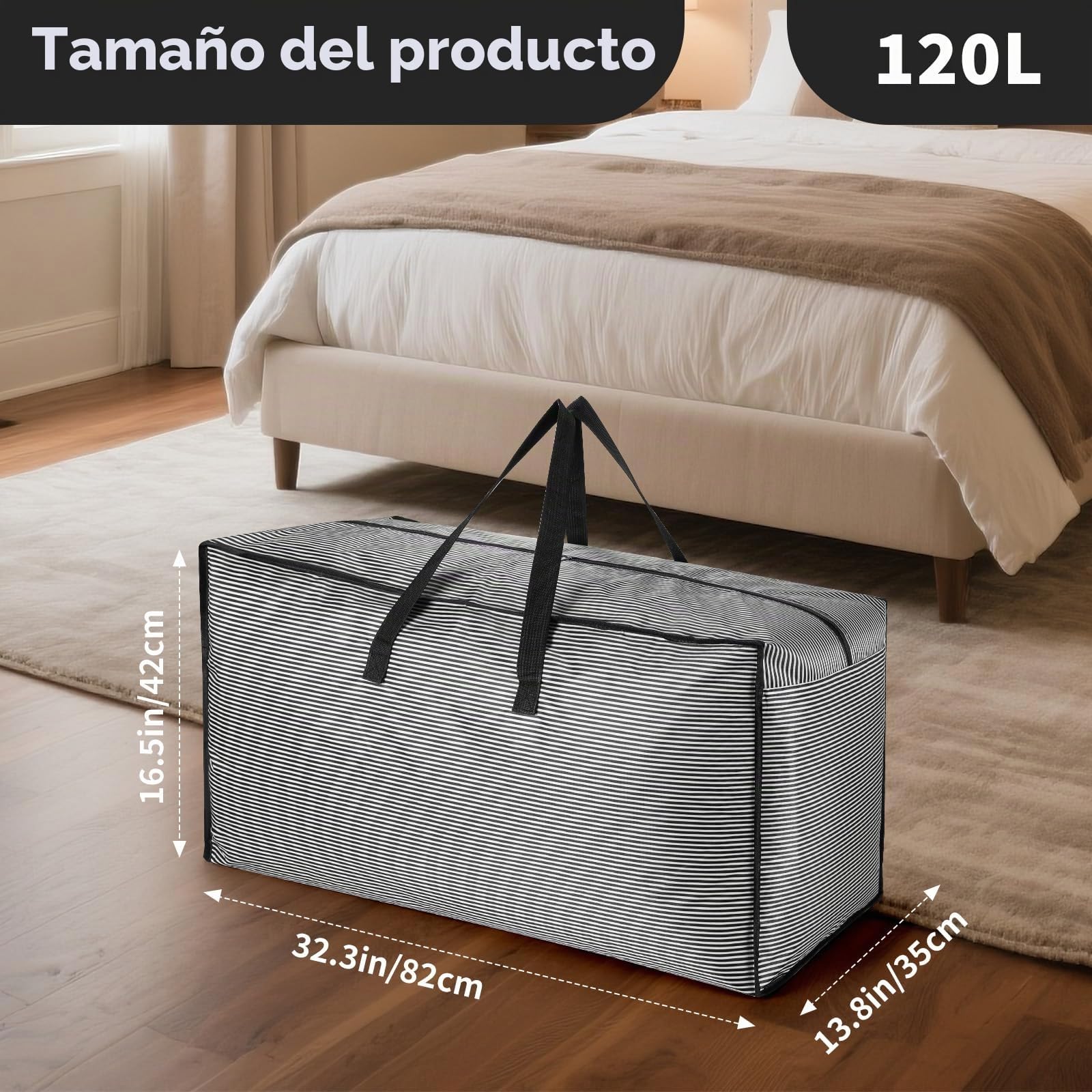 iespell Paquete de 6 bolsas de almacenamiento extragrandes resistentes de 120 litros con tapas para mudanzas, cajas de embalaje de almacenamiento resistentes con asas de cremallera, bolsas