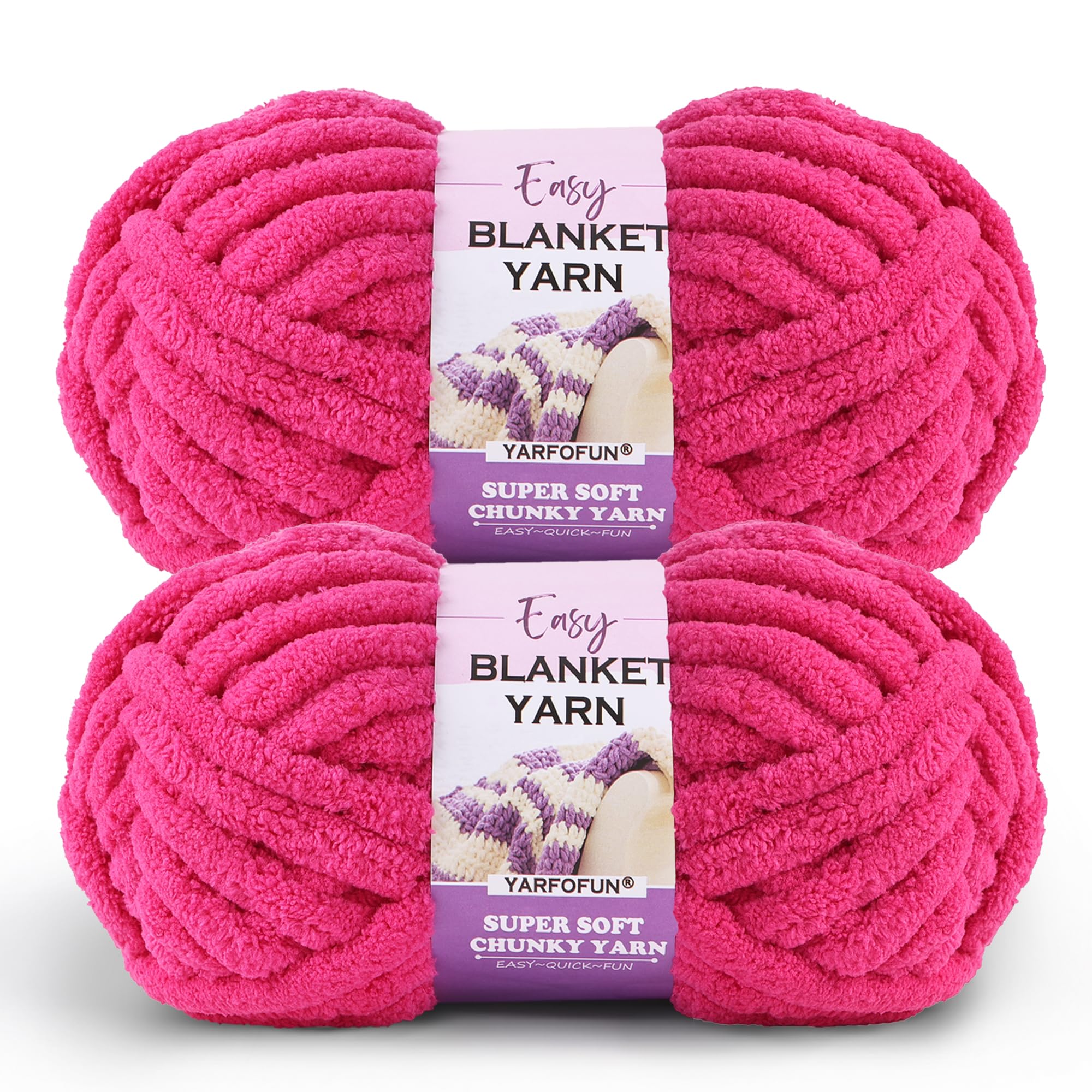 Photo 1 of 2 Pack Chunky Chenille Yarn for Crocheting Hand Knitting,Soft Thick Bulky Chunky Fluffy Plush Velvet Crochet Blanket Yarn for Crocheting Baby Blankets/DIY Crafts/Home Decor 2 * 100g(Hot Pink)
