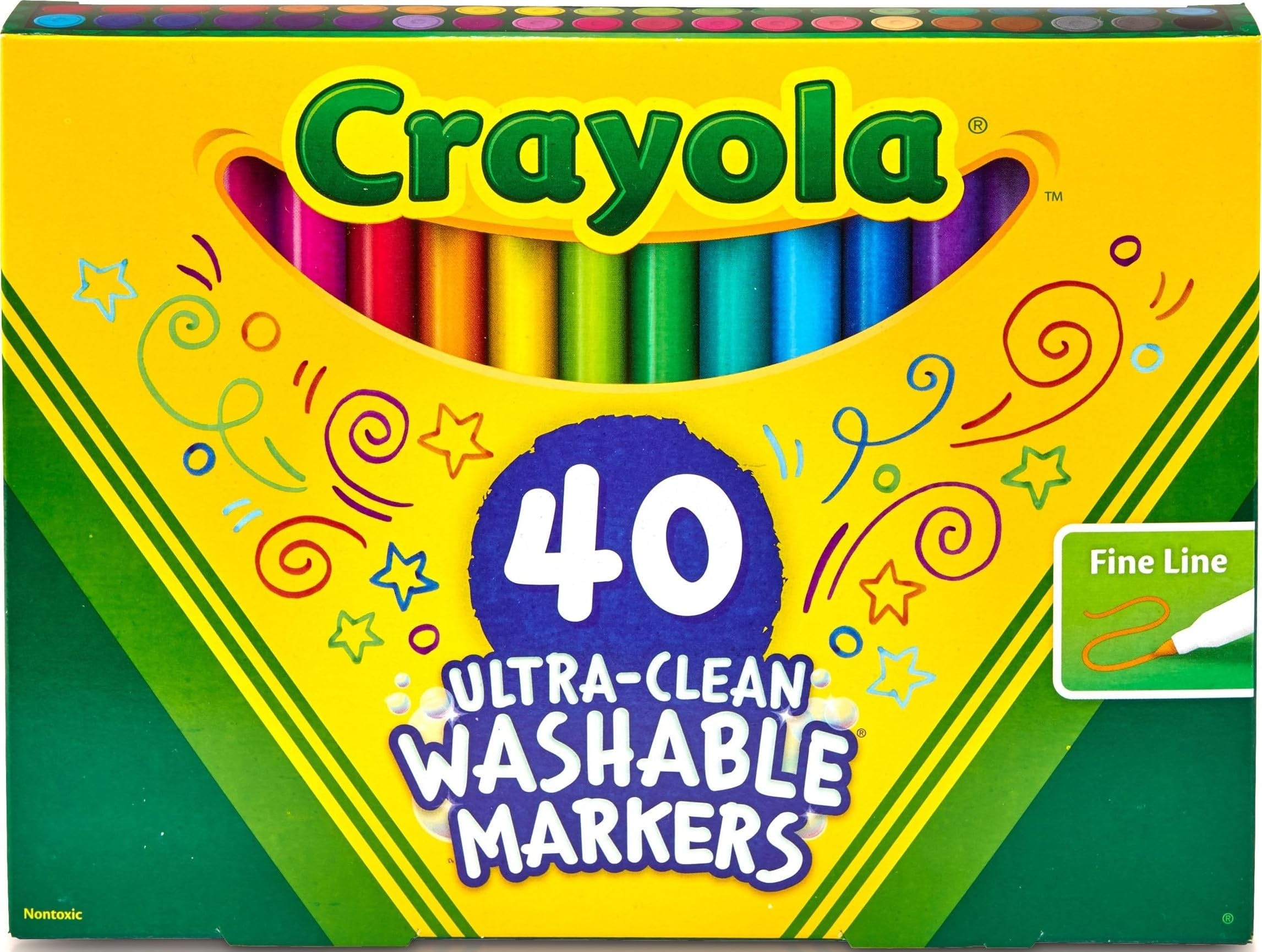 CRAYOLA Pennarelli lavabili ultra puliti a linea fine (40 ct), pennarelli colorati per bambini, punta fine, forniture artistiche per libri da colorare, regali per bambini, dai 3 anni in su