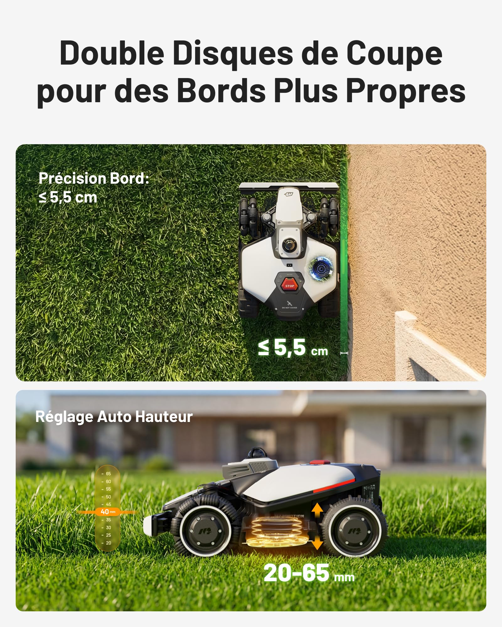 MAMMOTION LUBA Mini 2 AWD 1500 Robot Tondeuse sans Fil, 360° LiDAR & Double Caméra IA, Pente 80%, Auto Cartographie 20 Zones