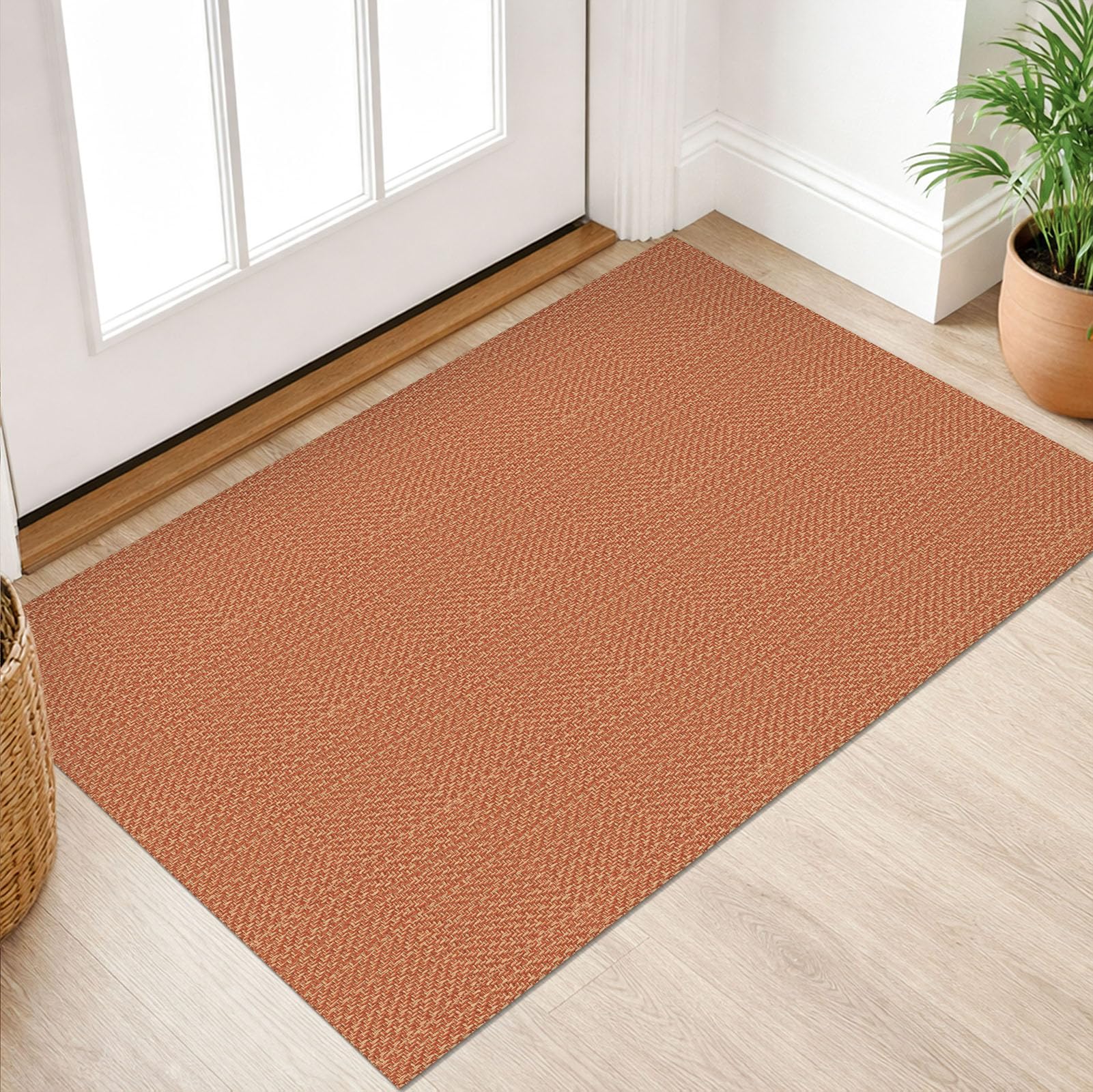 IOHOUZE Small Area Rug 2x3 Washable Woven Rugs for Entryway Non Slip Rubber Backed Front Door Rugs Indoor Doormat Throw Rug Floor Carpet for Entrance Kitchen, Rust Red/Natural