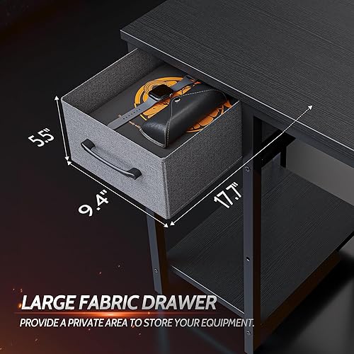 Miniatura 5 de BANTI Escritorio en forma de L con tomas de corriente, escritorio de computadora con cajón, escritorio de esquina reversible con estantería de