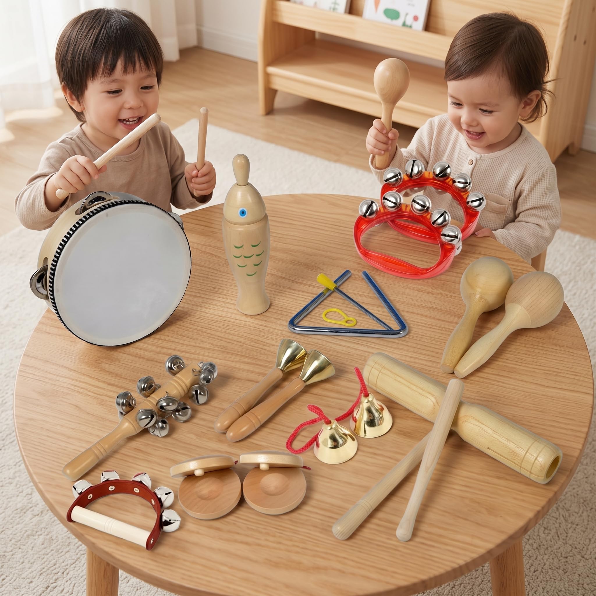 Set Instrumentos Musicales Madera Educativo para Niños 1 Año, Tambor Infantil, Regalo Niña 2 Años , Juego de 11 Instrumentos de enseñanza de Madera Original