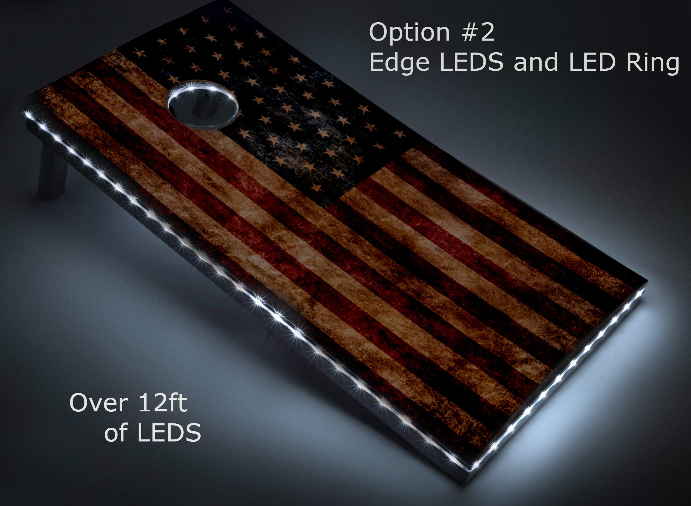 Tailgating Pros Cornhole Boards - 4'x2' & 3'x2' Cornhole Game w/Carrying Case & Set of 8 Corn Hole Bean Bags w/Tote (4'x2' Distressed W/Built-in Frame LED Lights)